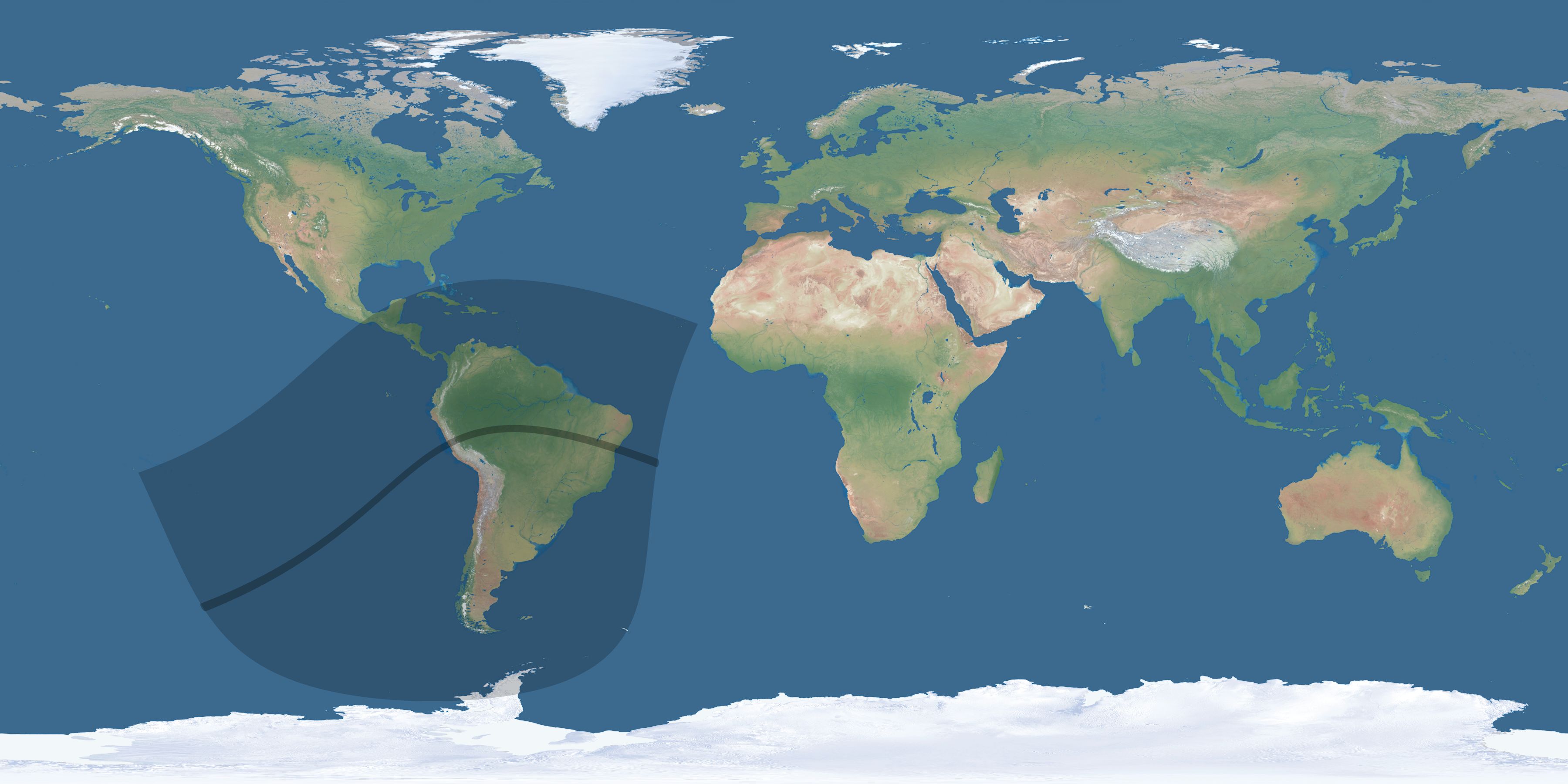 Map of the umbra and penumbra path of the solar eclipse of 05/20/2710