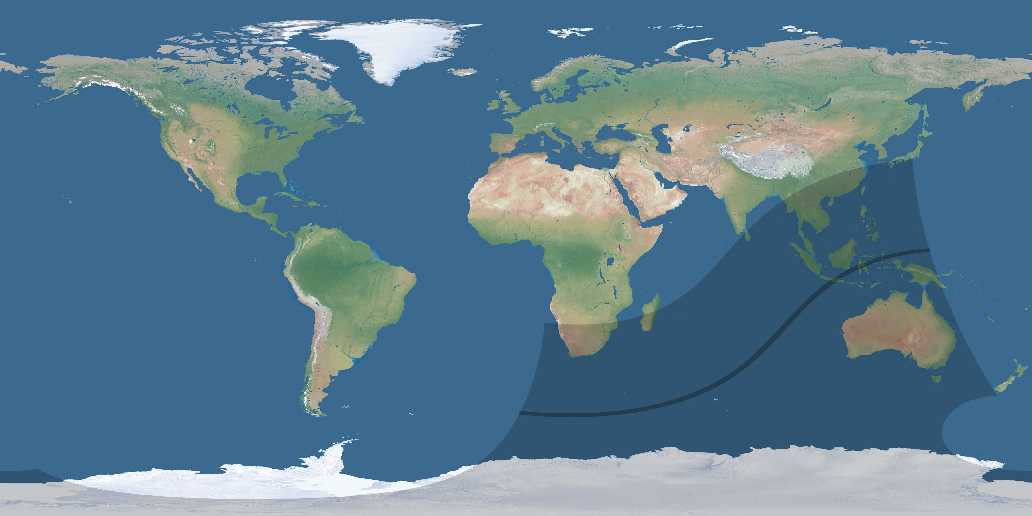 Map of the umbra and penumbra path of the solar eclipse of 03/08/2714