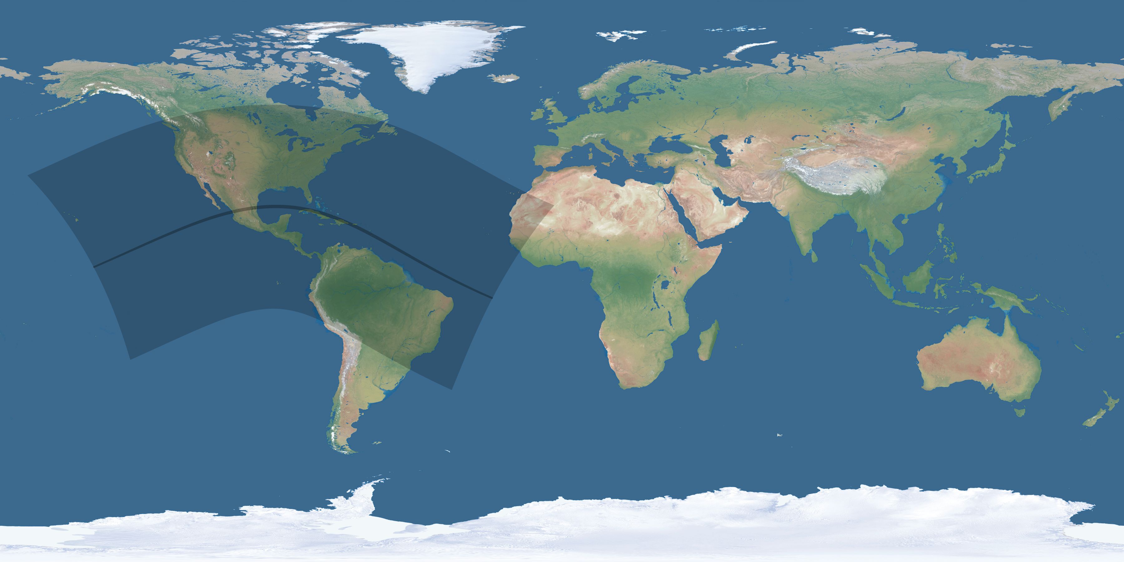 Map of the umbra and penumbra path of the solar eclipse of 06/20/2718