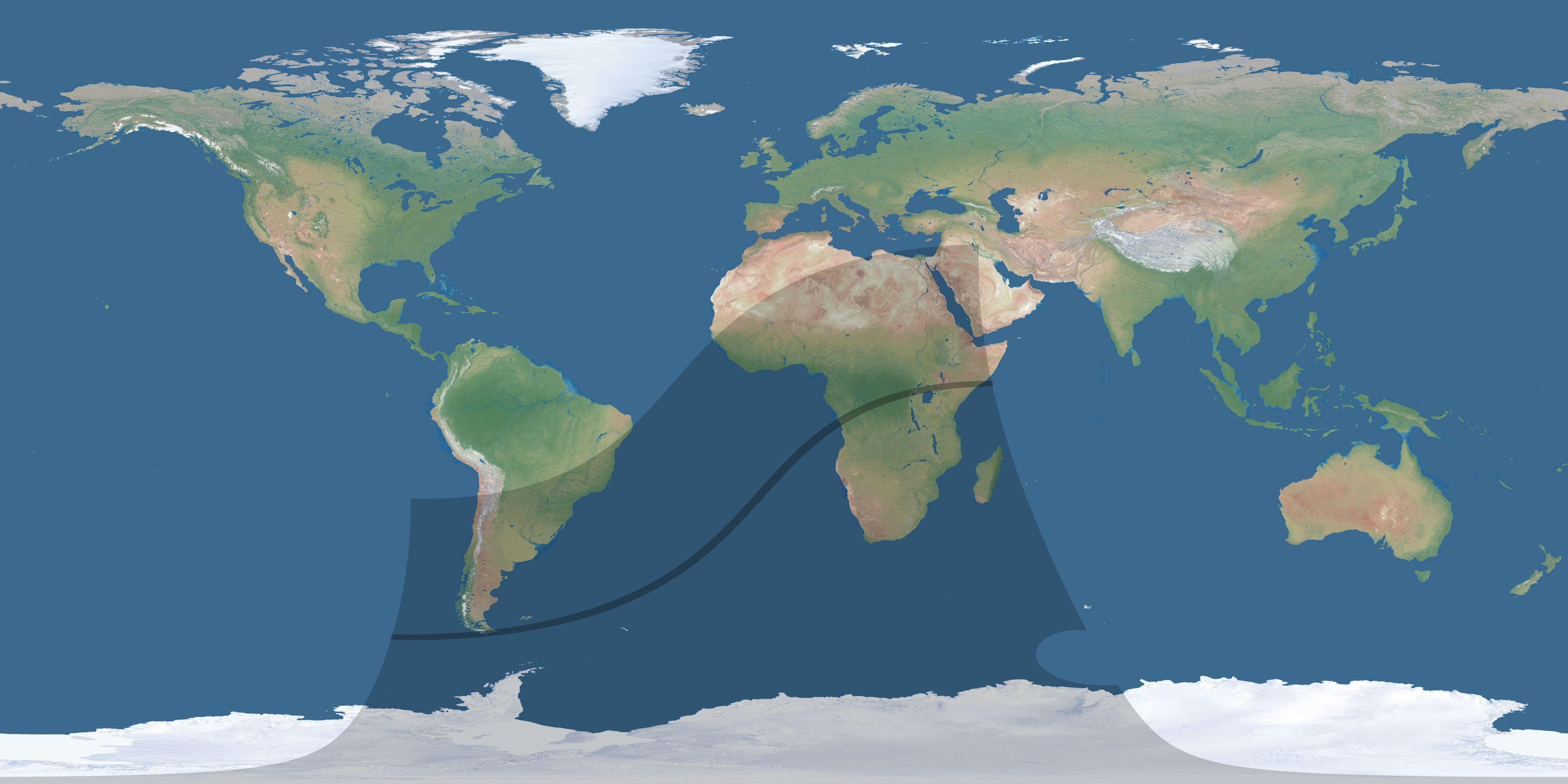 Map of the umbra and penumbra path of the solar eclipse of 03/18/2732