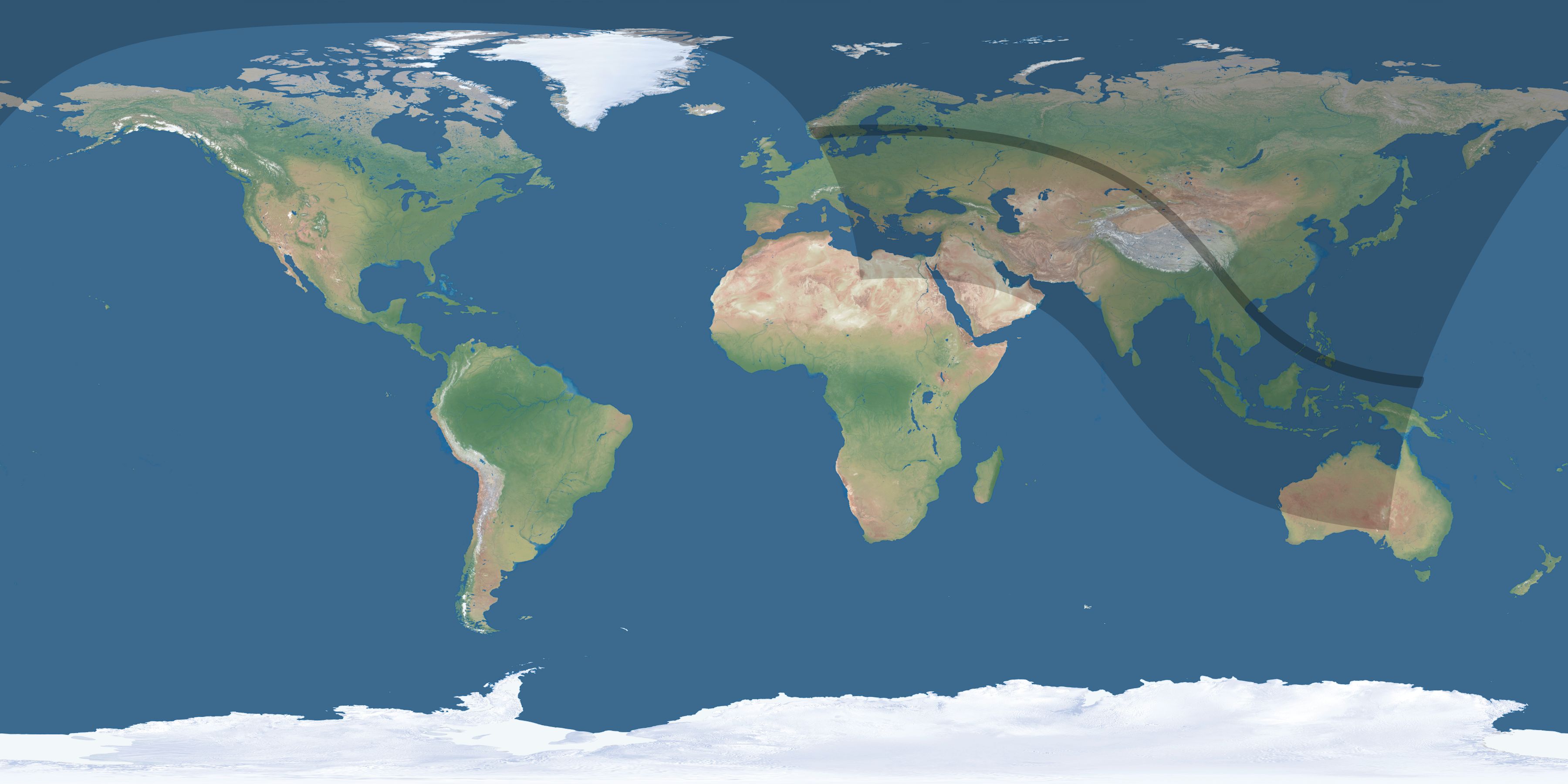 Map of the umbra and penumbra path of the solar eclipse of 09/11/2732