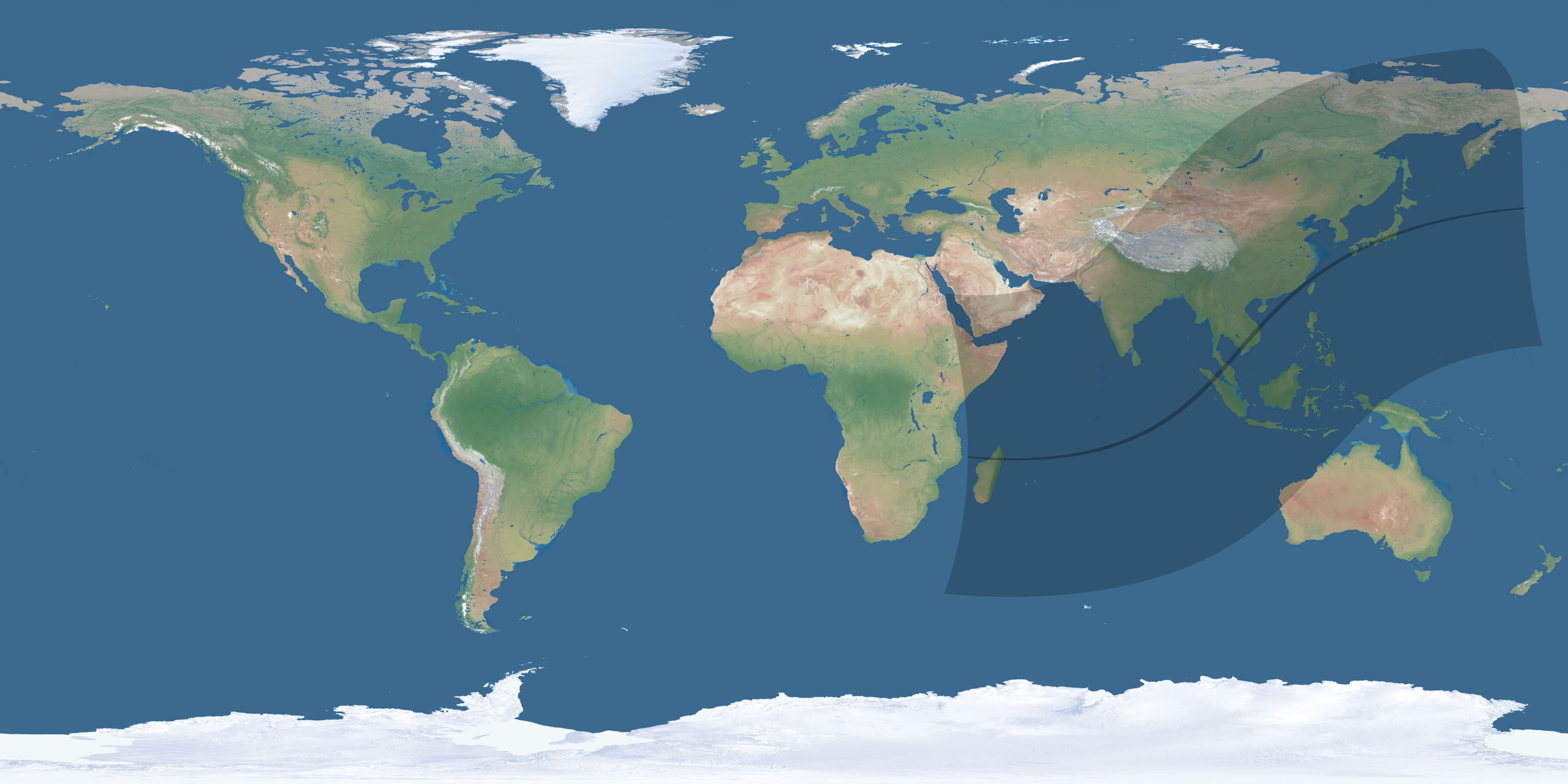 Map of the umbra and penumbra path of the solar eclipse of 03/08/2733