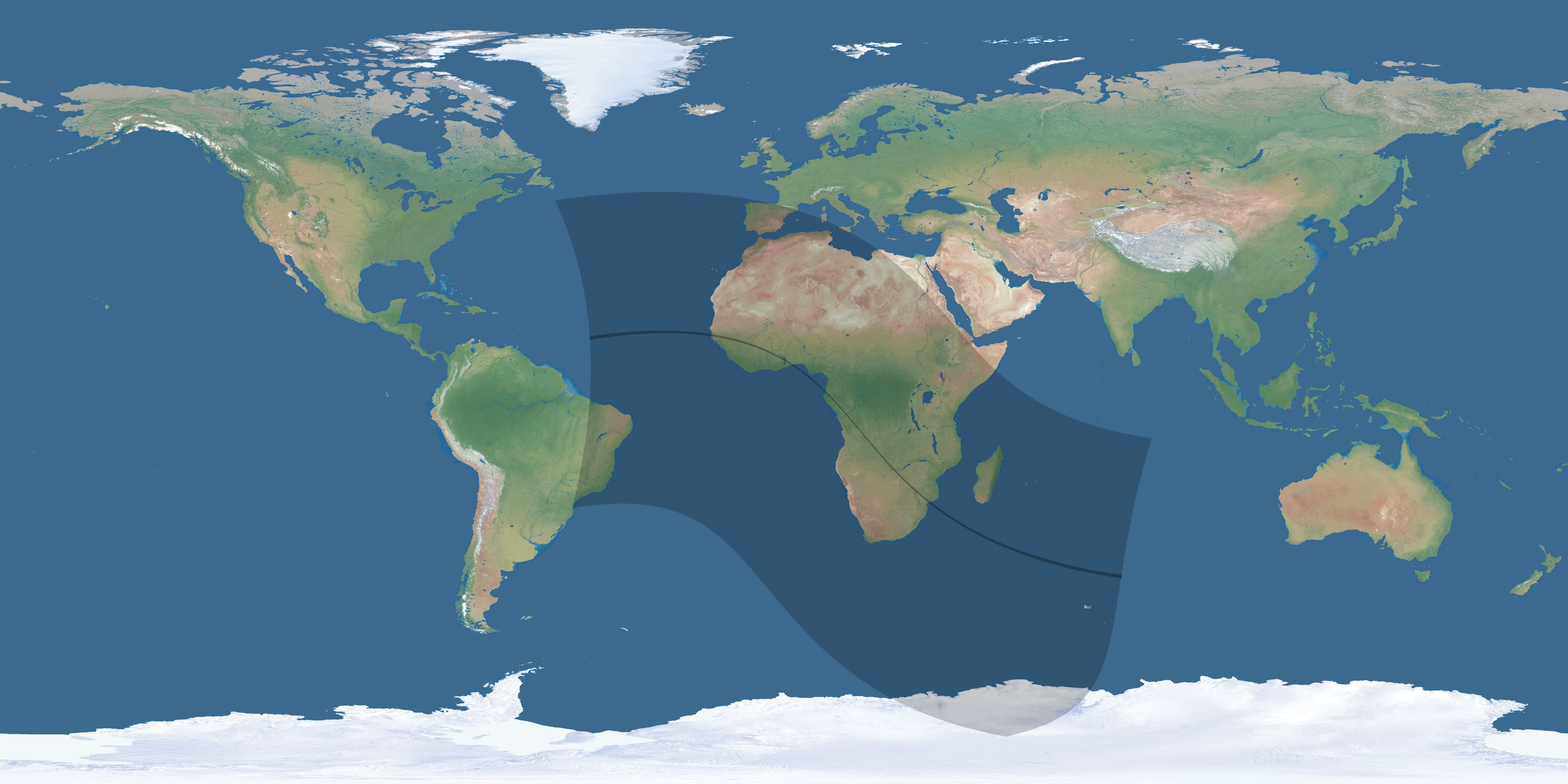 Map of the umbra and penumbra path of the solar eclipse of 08/31/2733