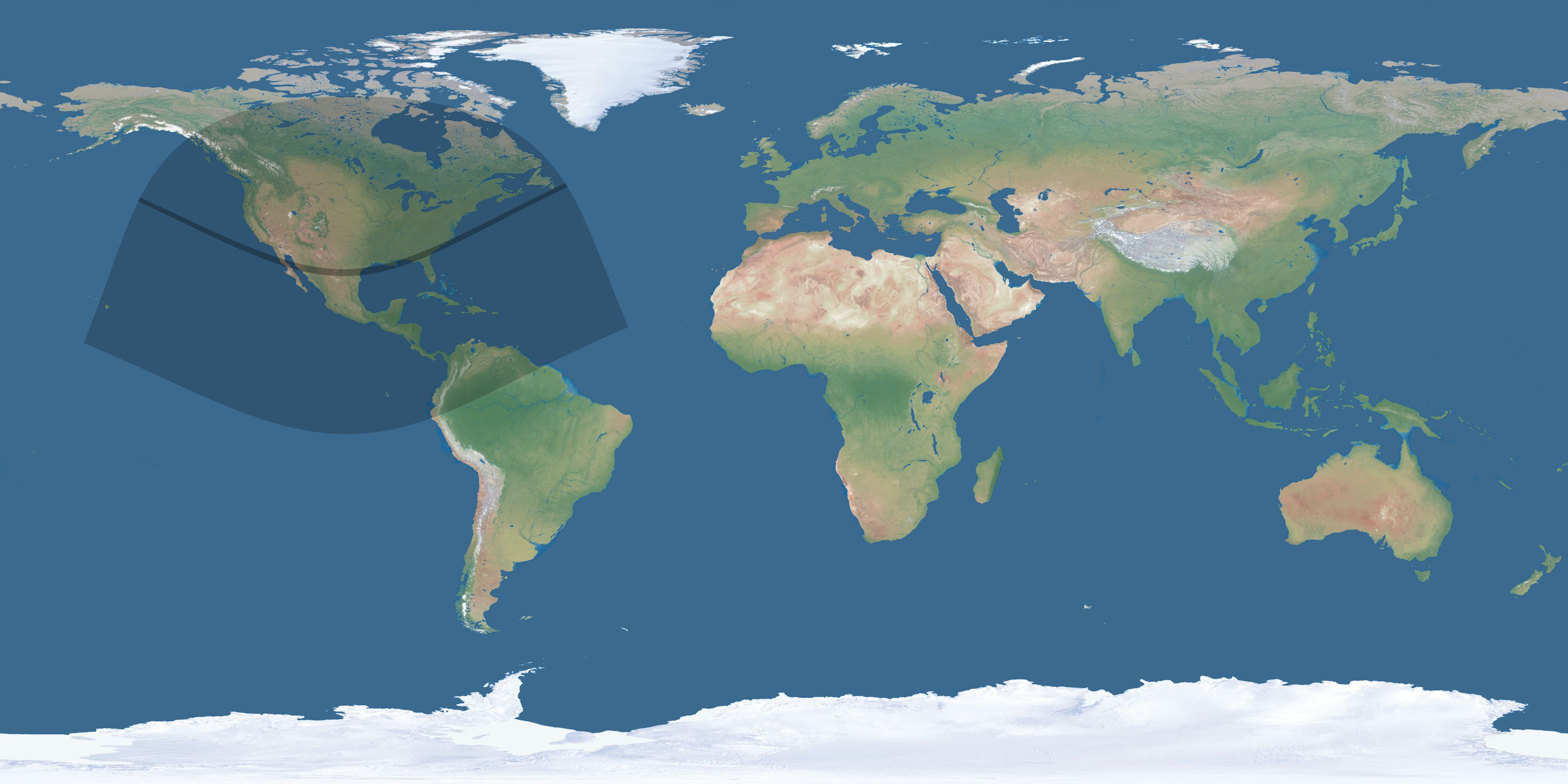 Map of the umbra and penumbra path of the solar eclipse of 12/13/2737
