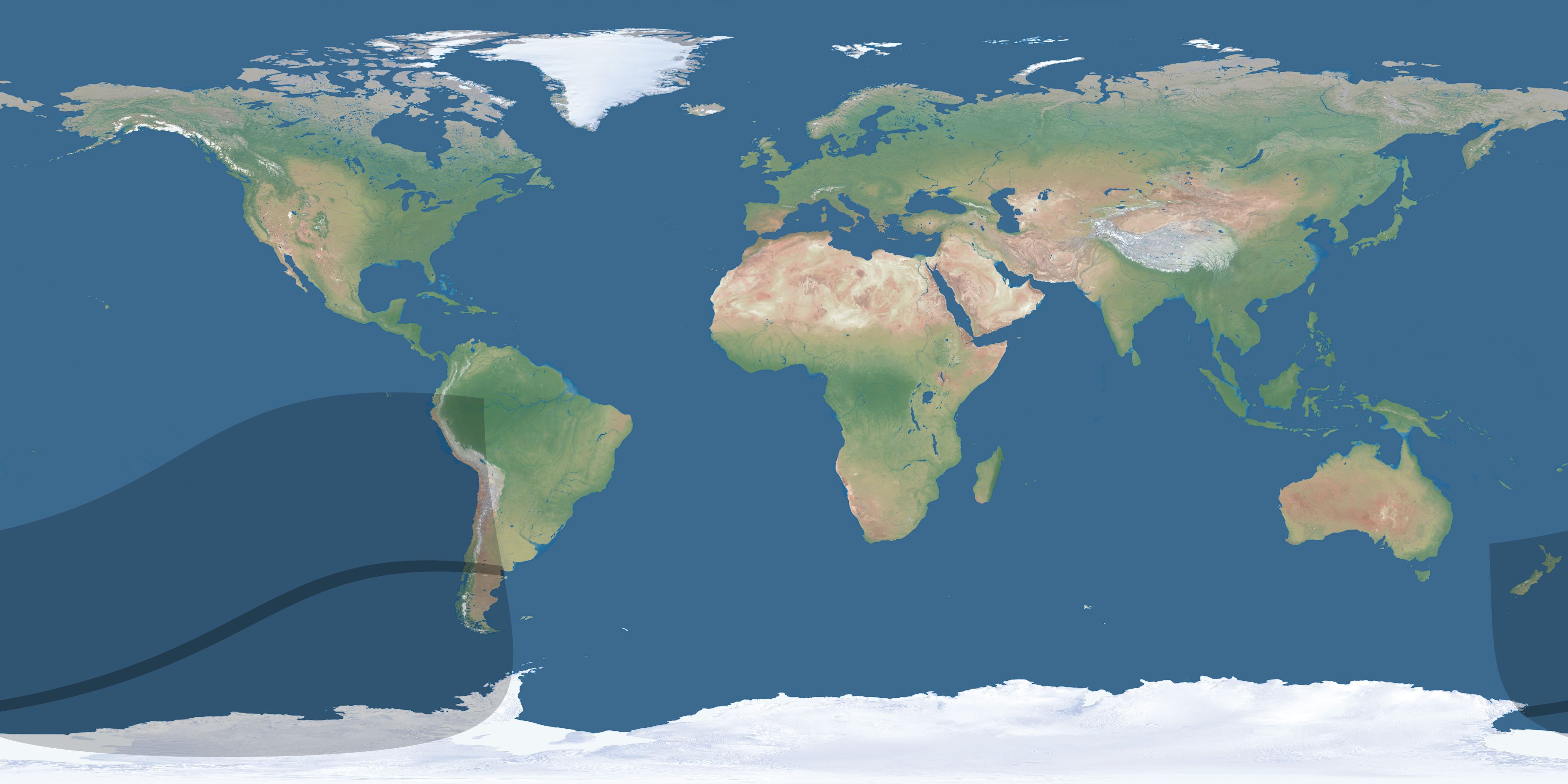 Map of the umbra and penumbra path of the solar eclipse of 04/08/2741