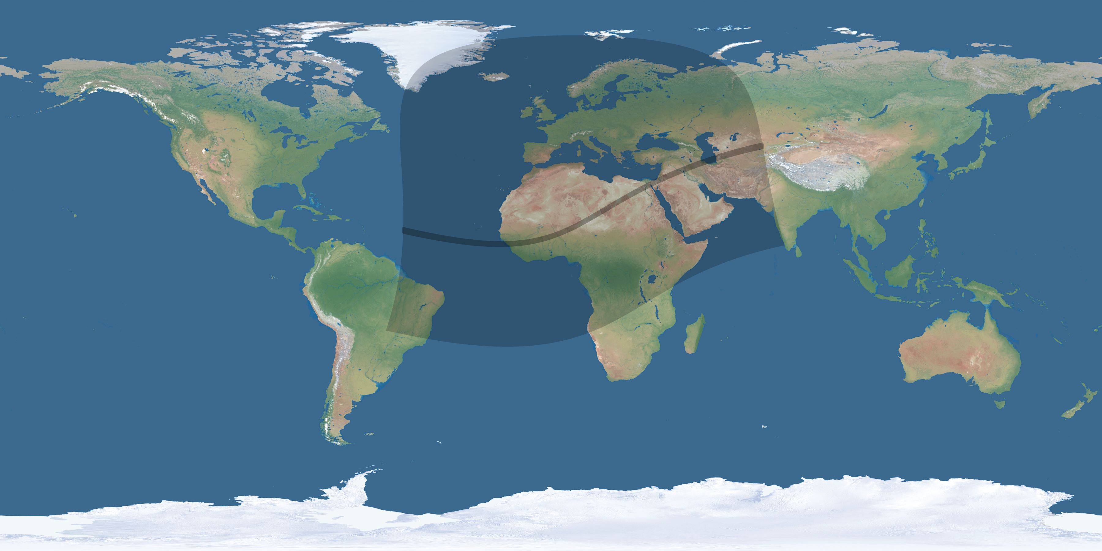 Map of the umbra and penumbra path of the solar eclipse of 02/16/2743
