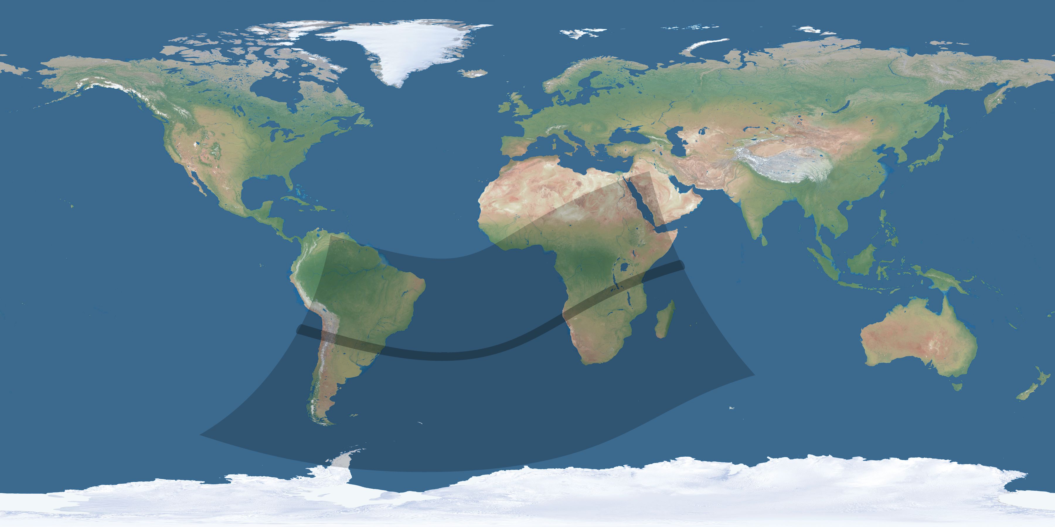 Map of the umbra and penumbra path of the solar eclipse of 02/05/2744
