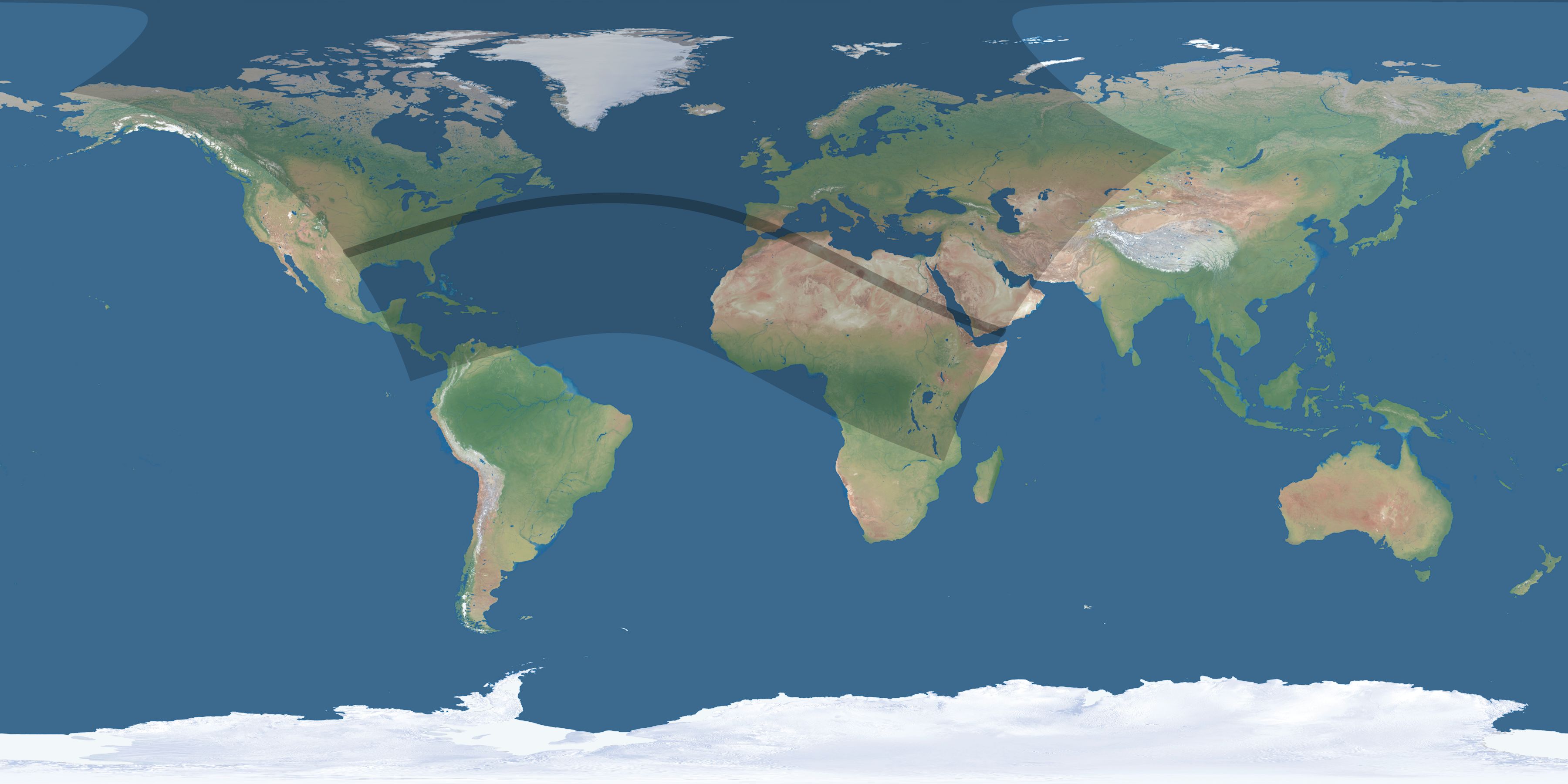 Map of the umbra and penumbra path of the solar eclipse of 07/31/2744