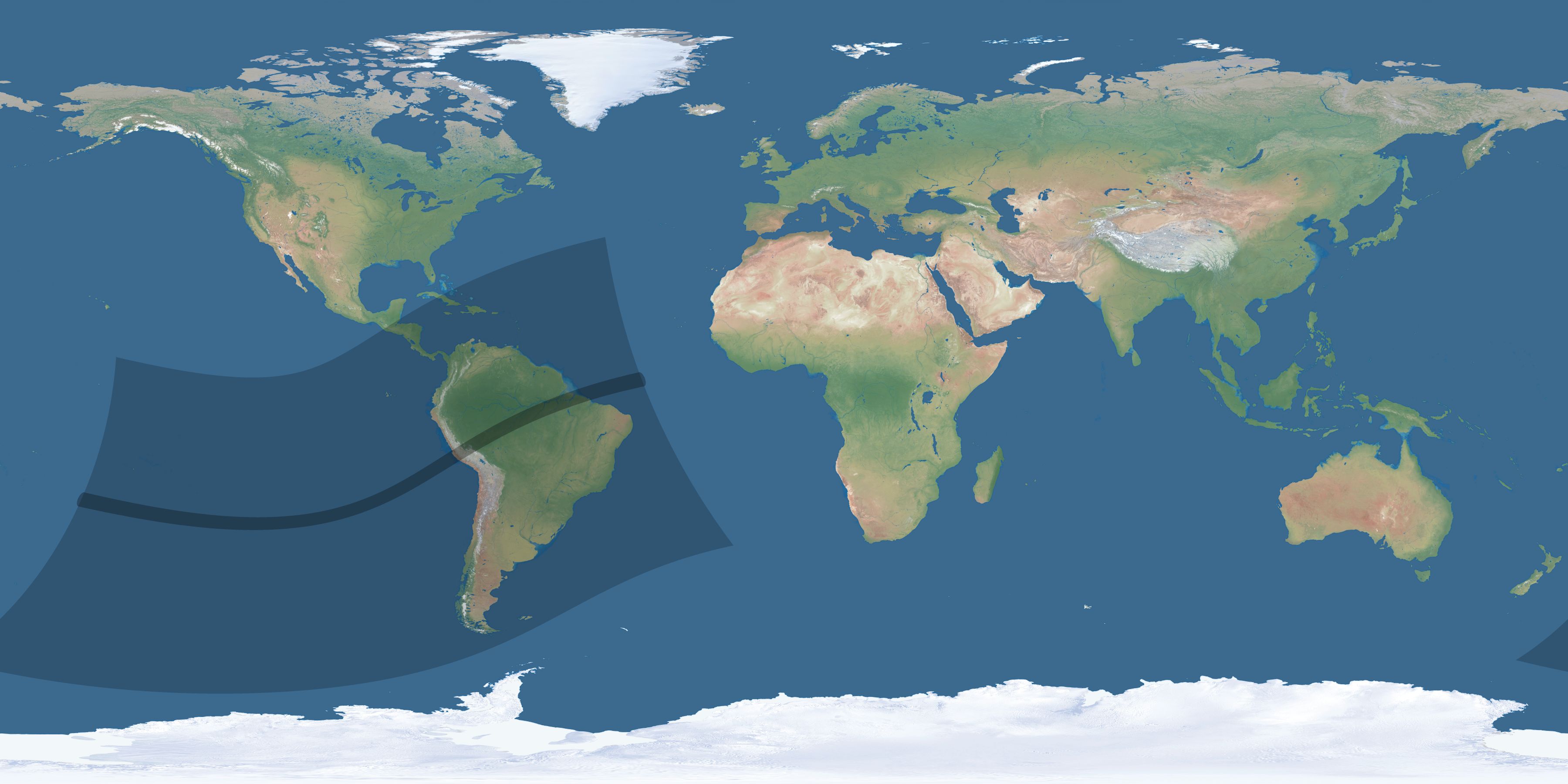 Map of the umbra and penumbra path of the solar eclipse of 02/16/2762