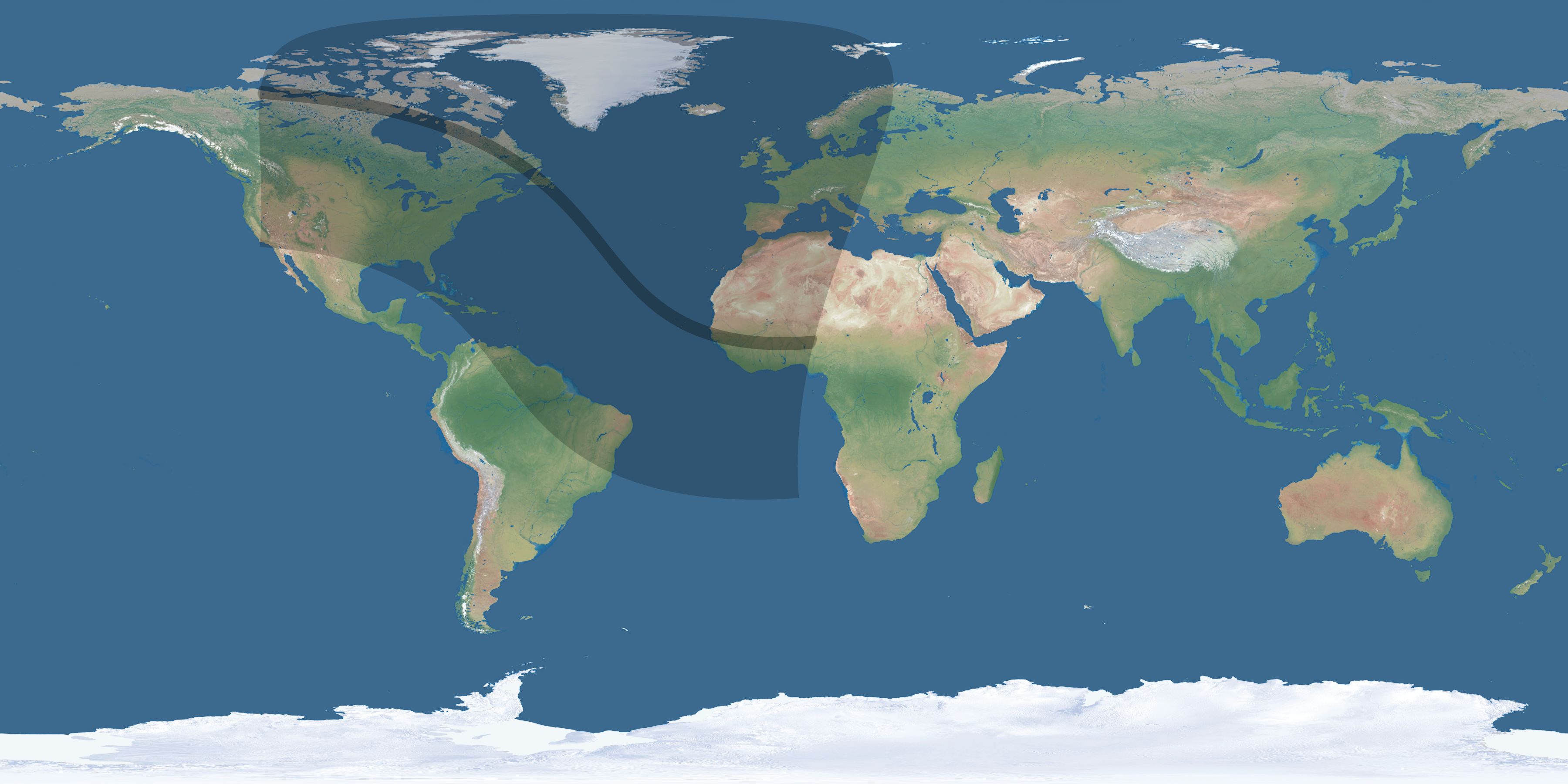 Map of the umbra and penumbra path of the solar eclipse of 10/03/2768