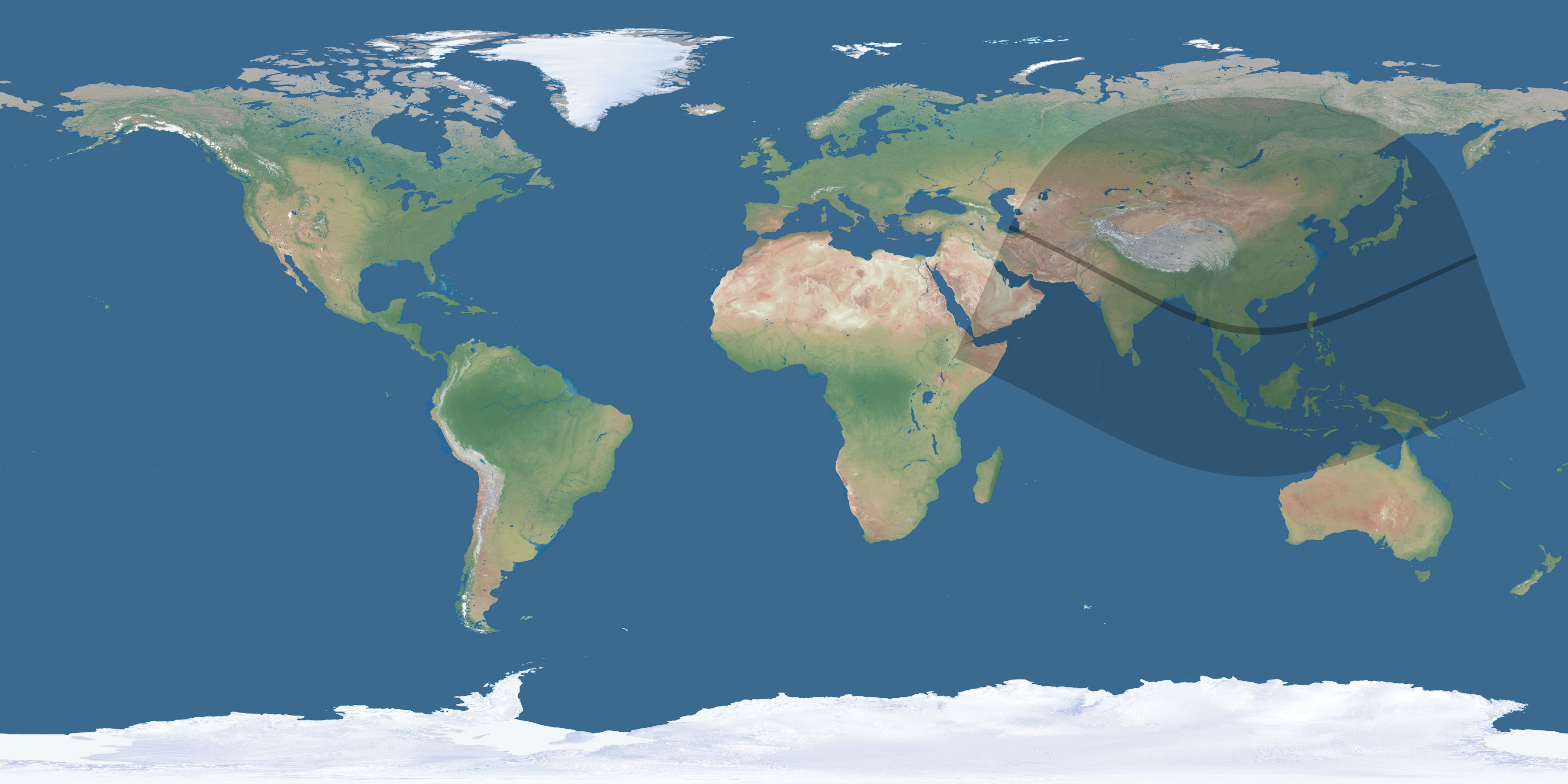Map of the umbra and penumbra path of the solar eclipse of 12/26/2782