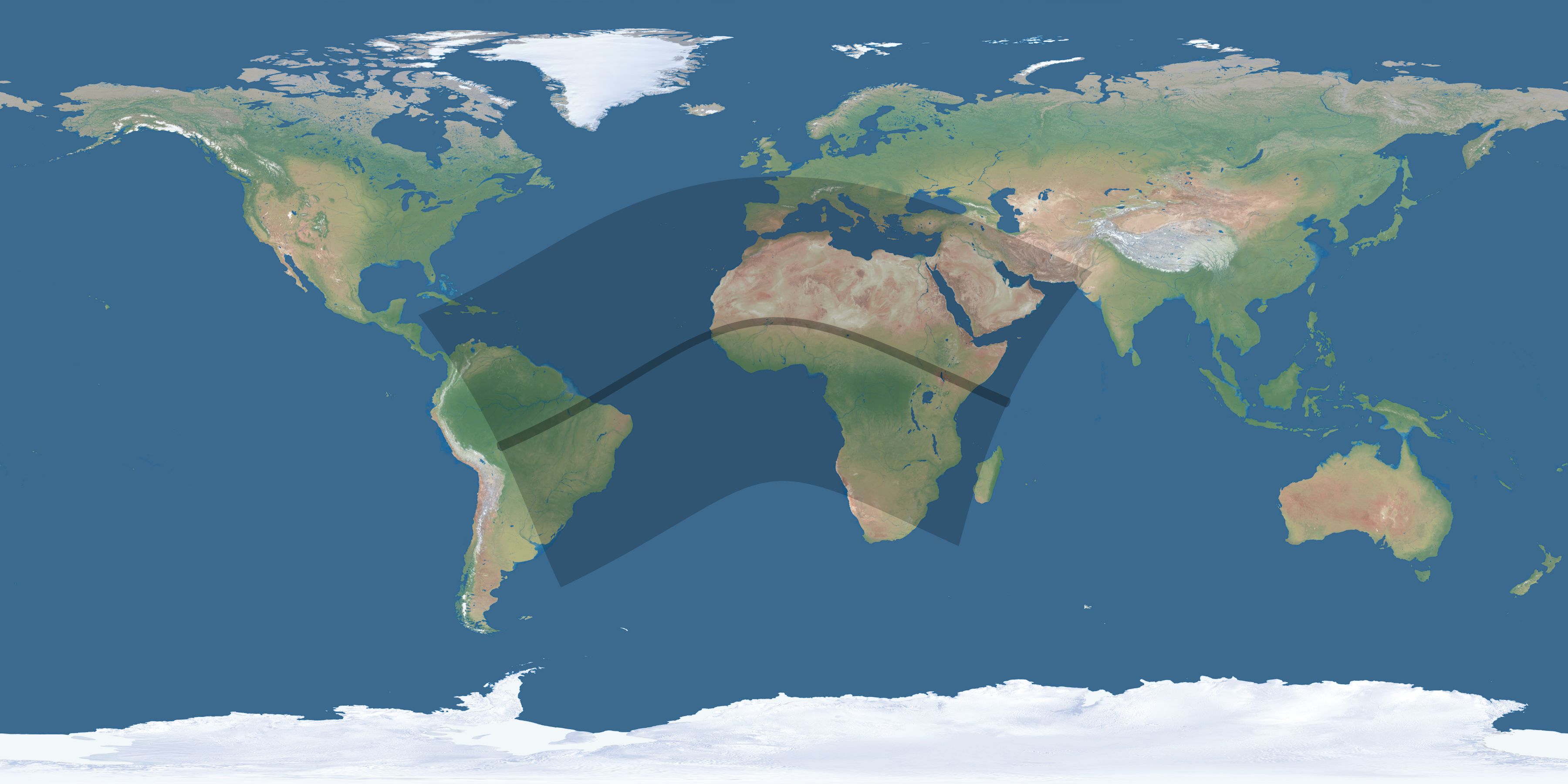Map of the umbra and penumbra path of the solar eclipse of 06/22/2783