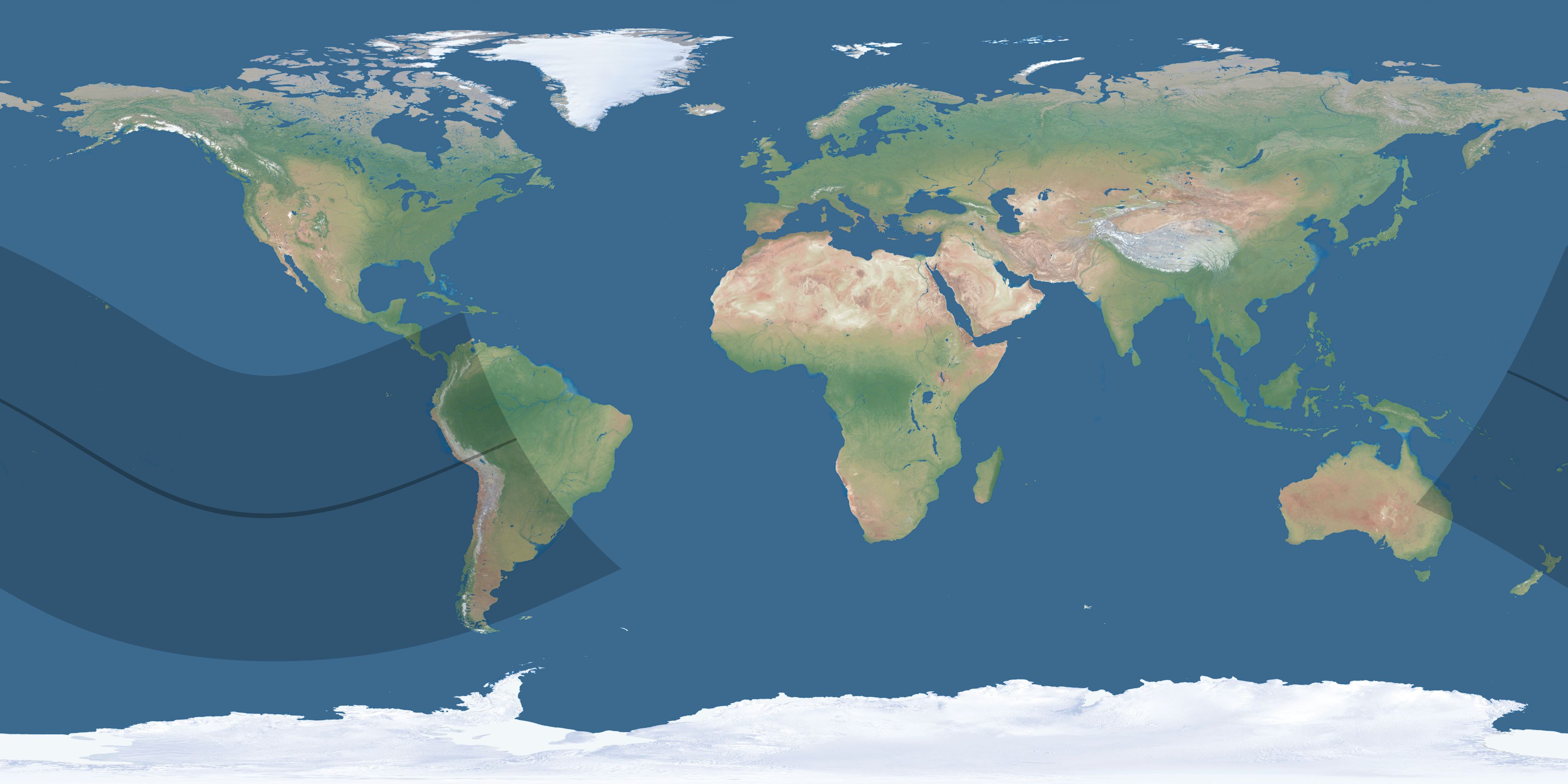 Map of the umbra and penumbra path of the solar eclipse of 12/16/2783