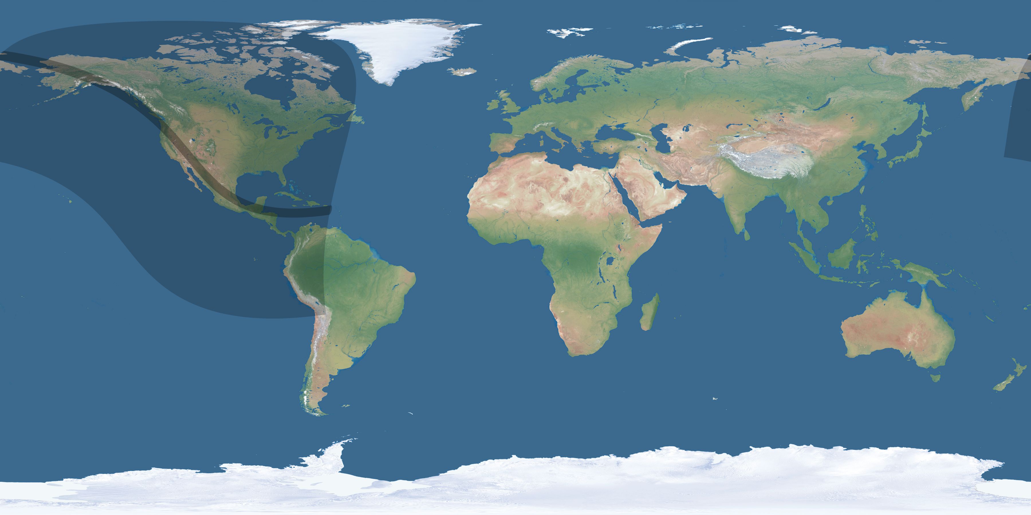 Map of the umbra and penumbra path of the solar eclipse of 10/14/2786