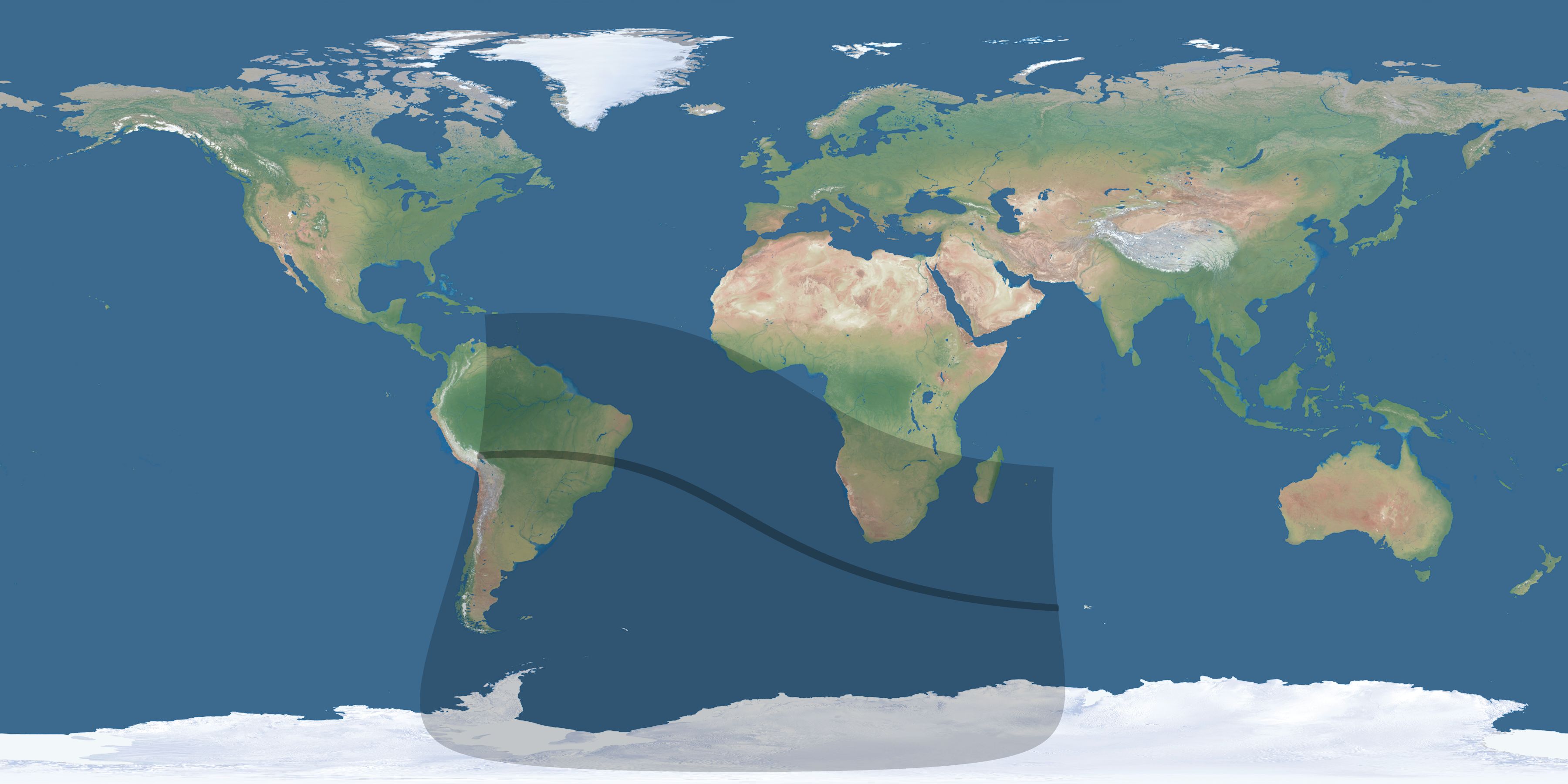 Map of the umbra and penumbra path of the solar eclipse of 09/13/2797