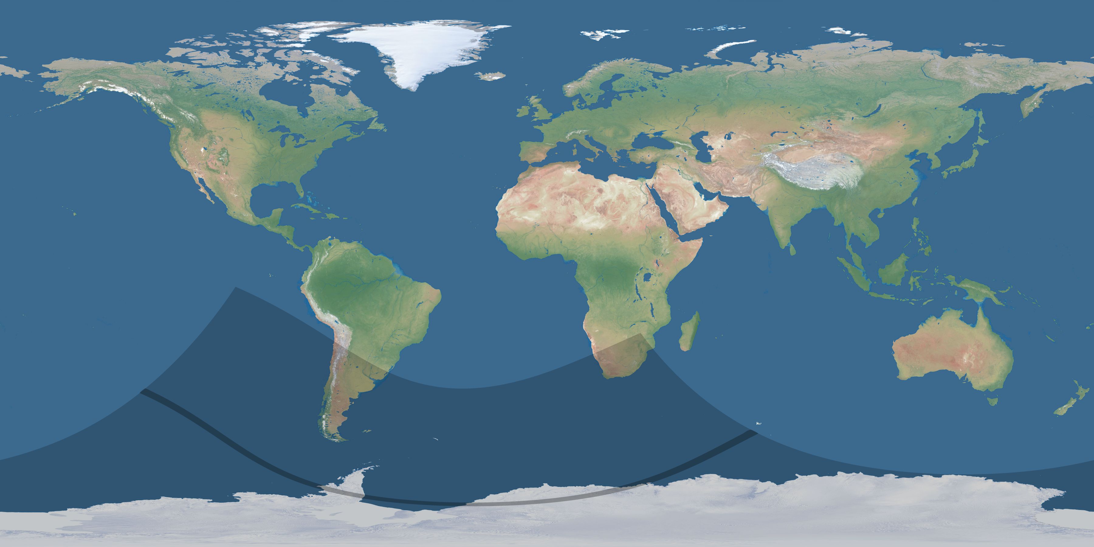 Map of the umbra and penumbra path of the solar eclipse of 12/16/2802