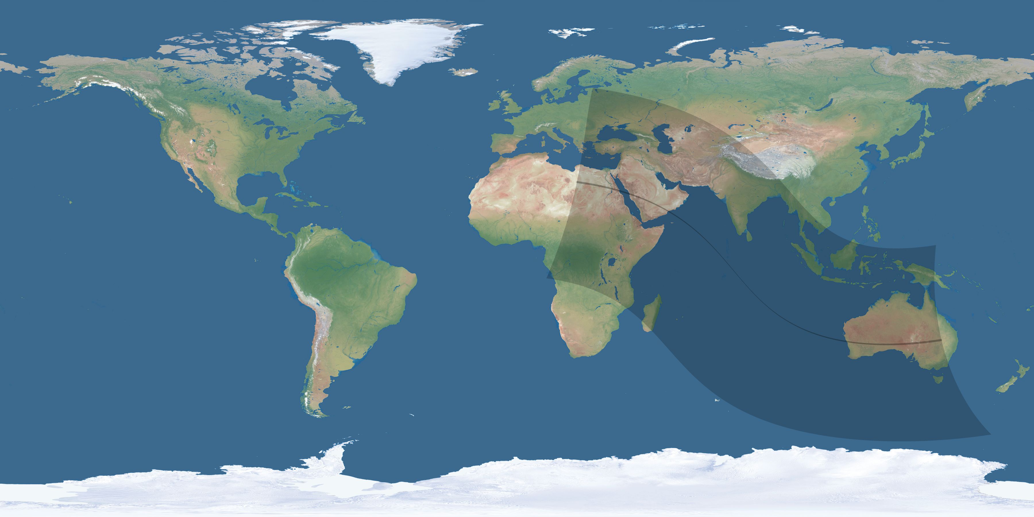 Map of the umbra and penumbra path of the solar eclipse of 10/13/2805