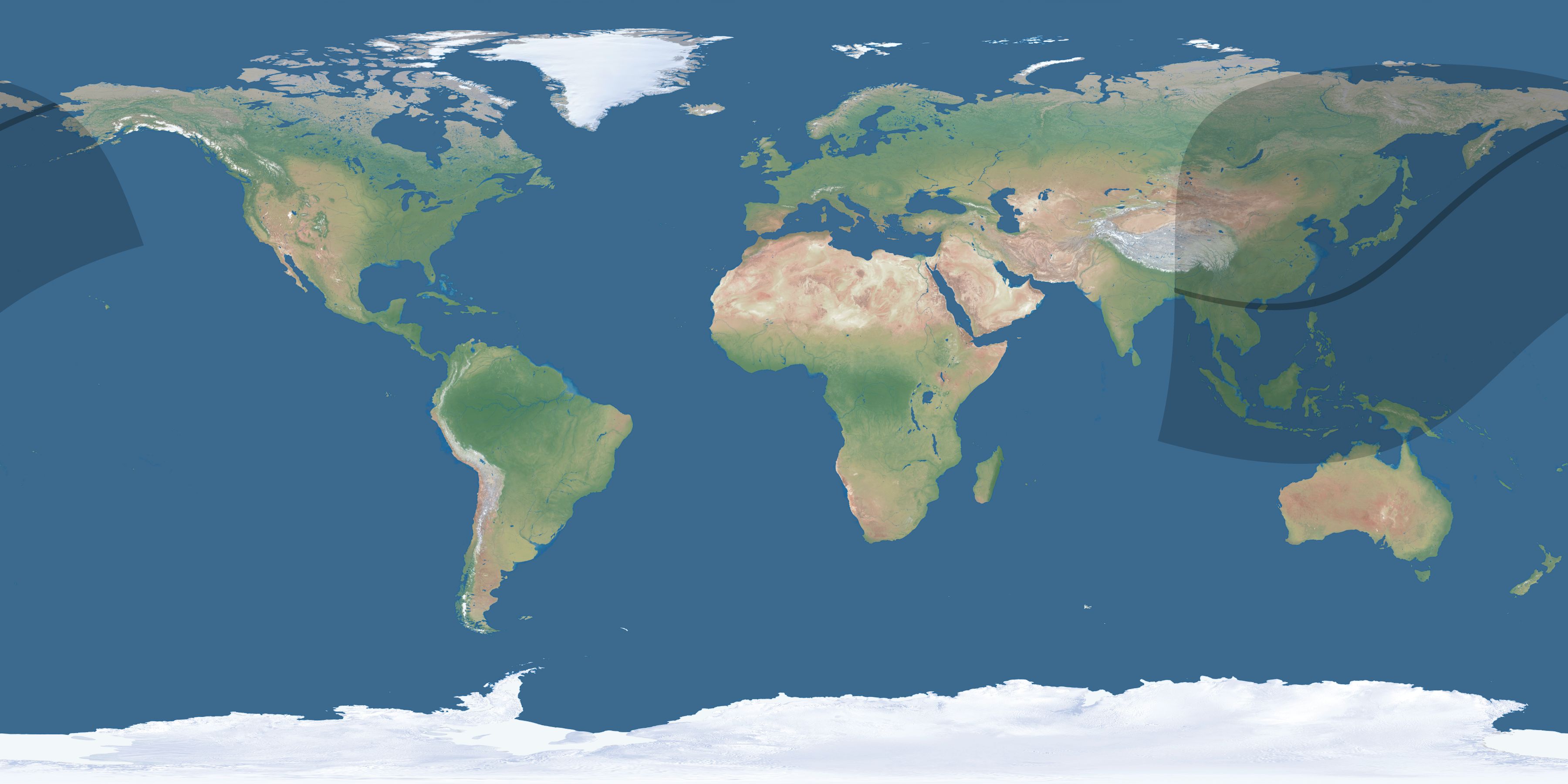 Map of the umbra and penumbra path of the solar eclipse of 02/06/2828