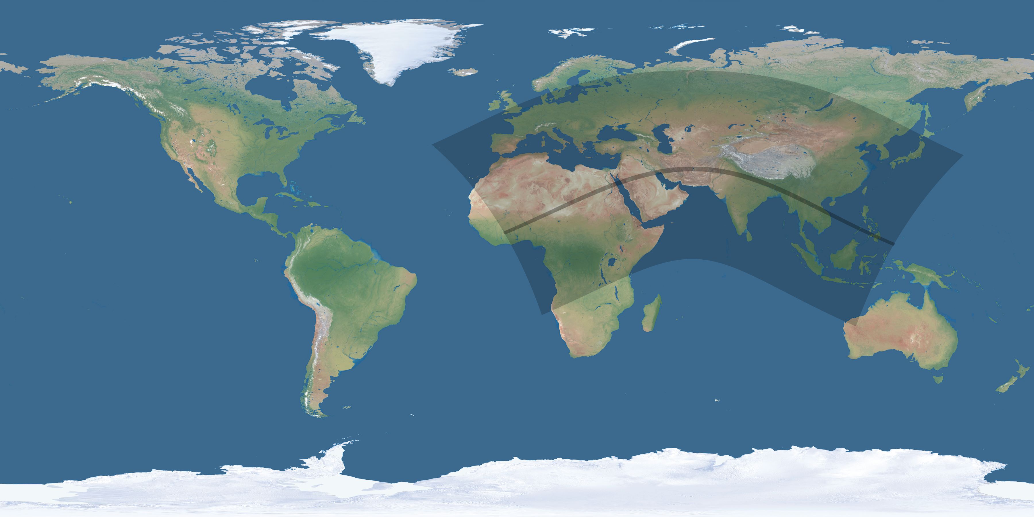 Map of the umbra and penumbra path of the solar eclipse of 06/12/2830