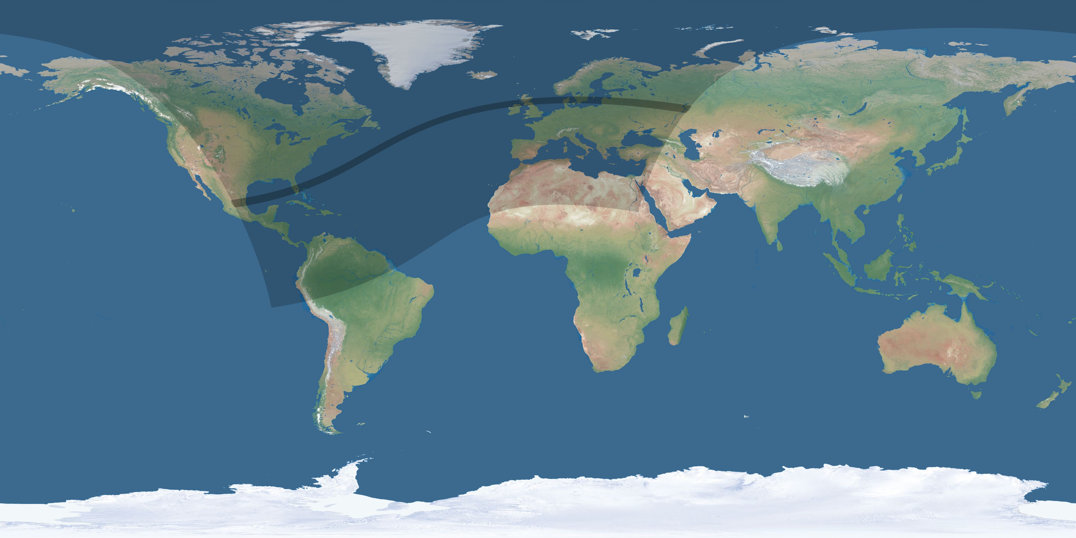 Map of the umbra and penumbra path of the solar eclipse of 04/11/2833