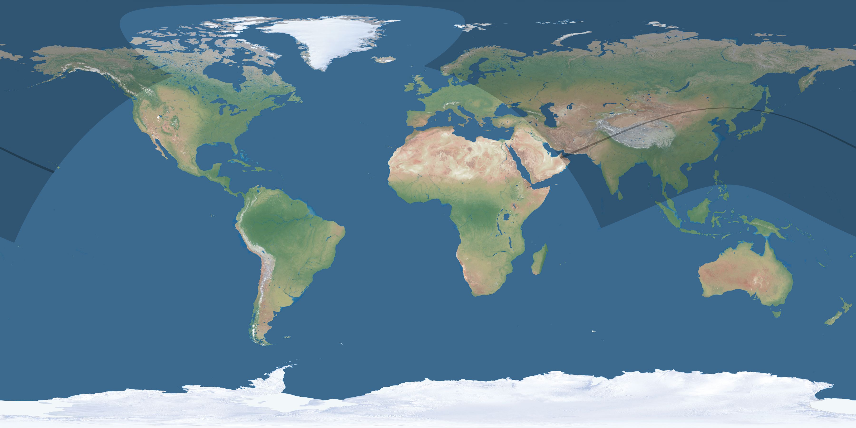 Map of the umbra and penumbra path of the solar eclipse of 07/12/2838