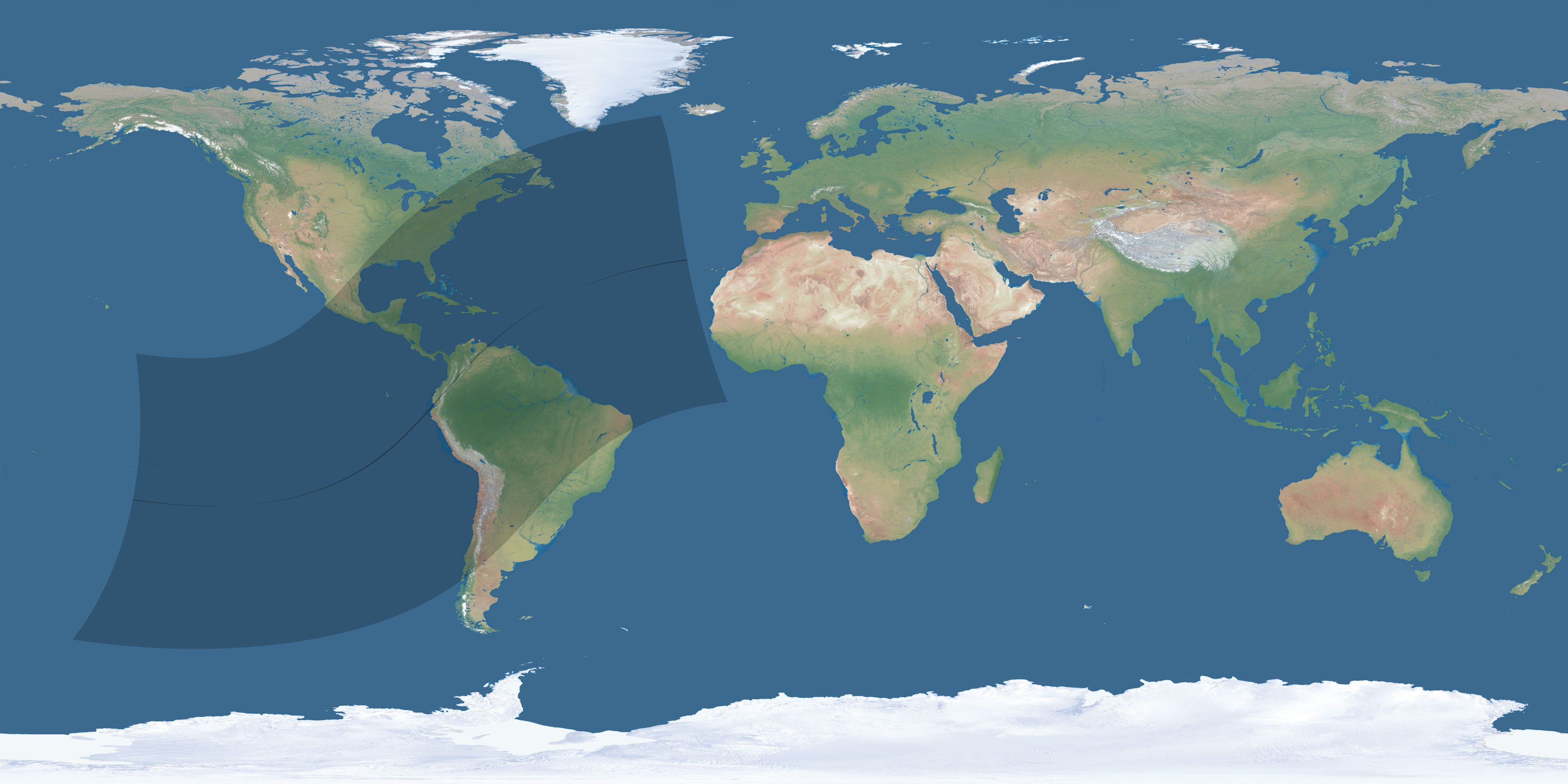 Map of the umbra and penumbra path of the solar eclipse of 02/27/2845