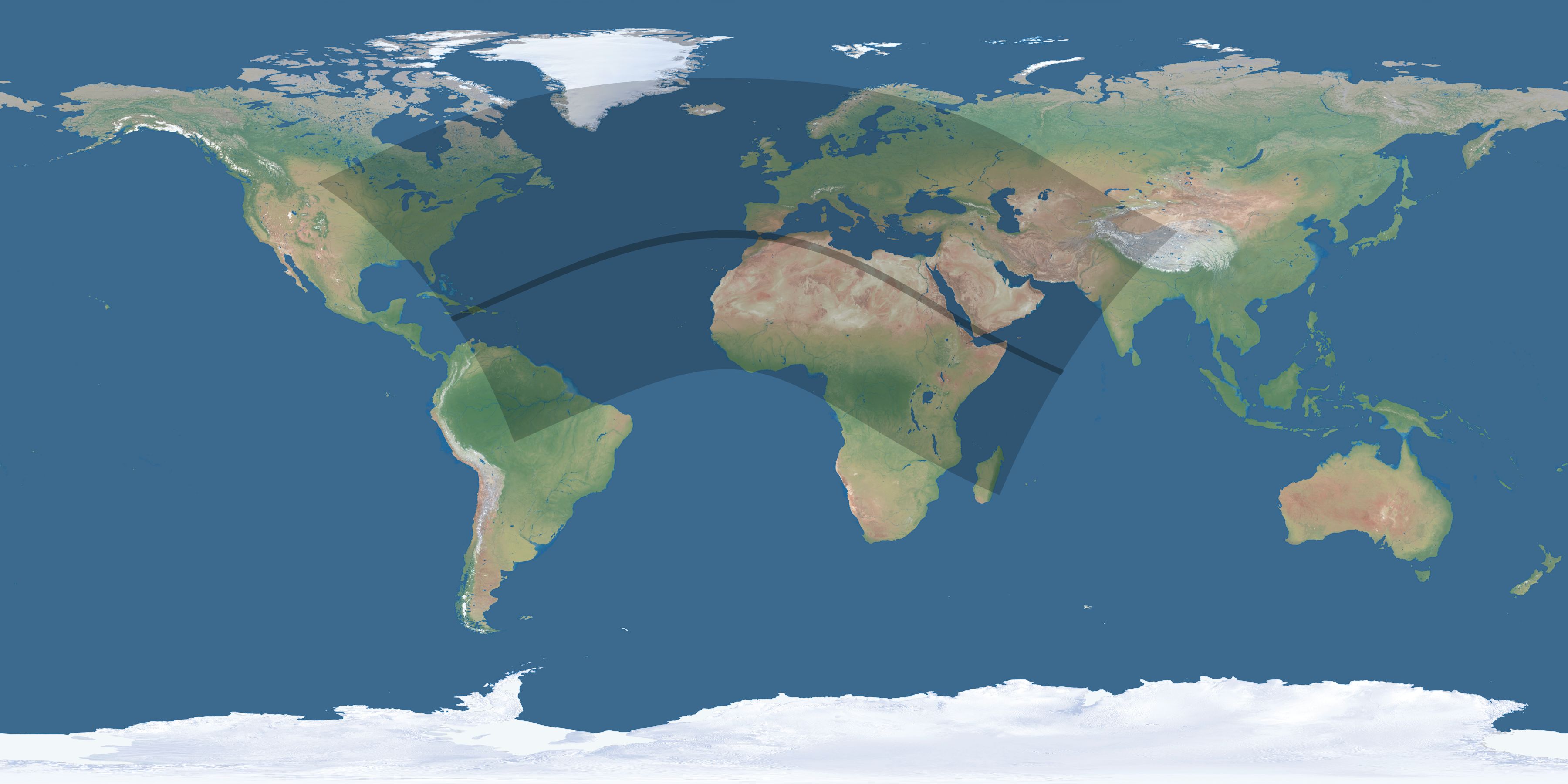 Map of the umbra and penumbra path of the solar eclipse of 06/22/2848