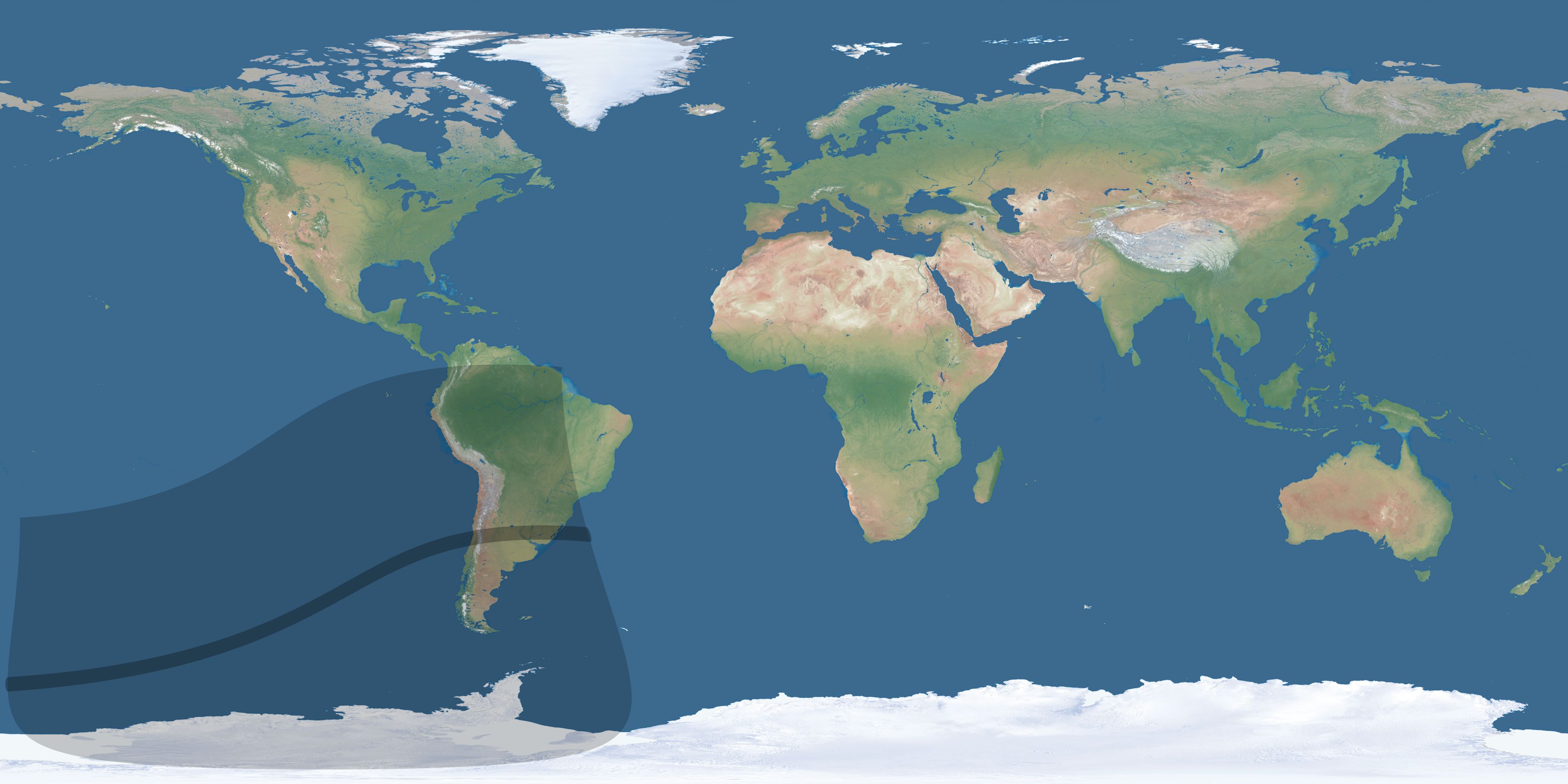 Map of the umbra and penumbra path of the solar eclipse of 03/30/2853