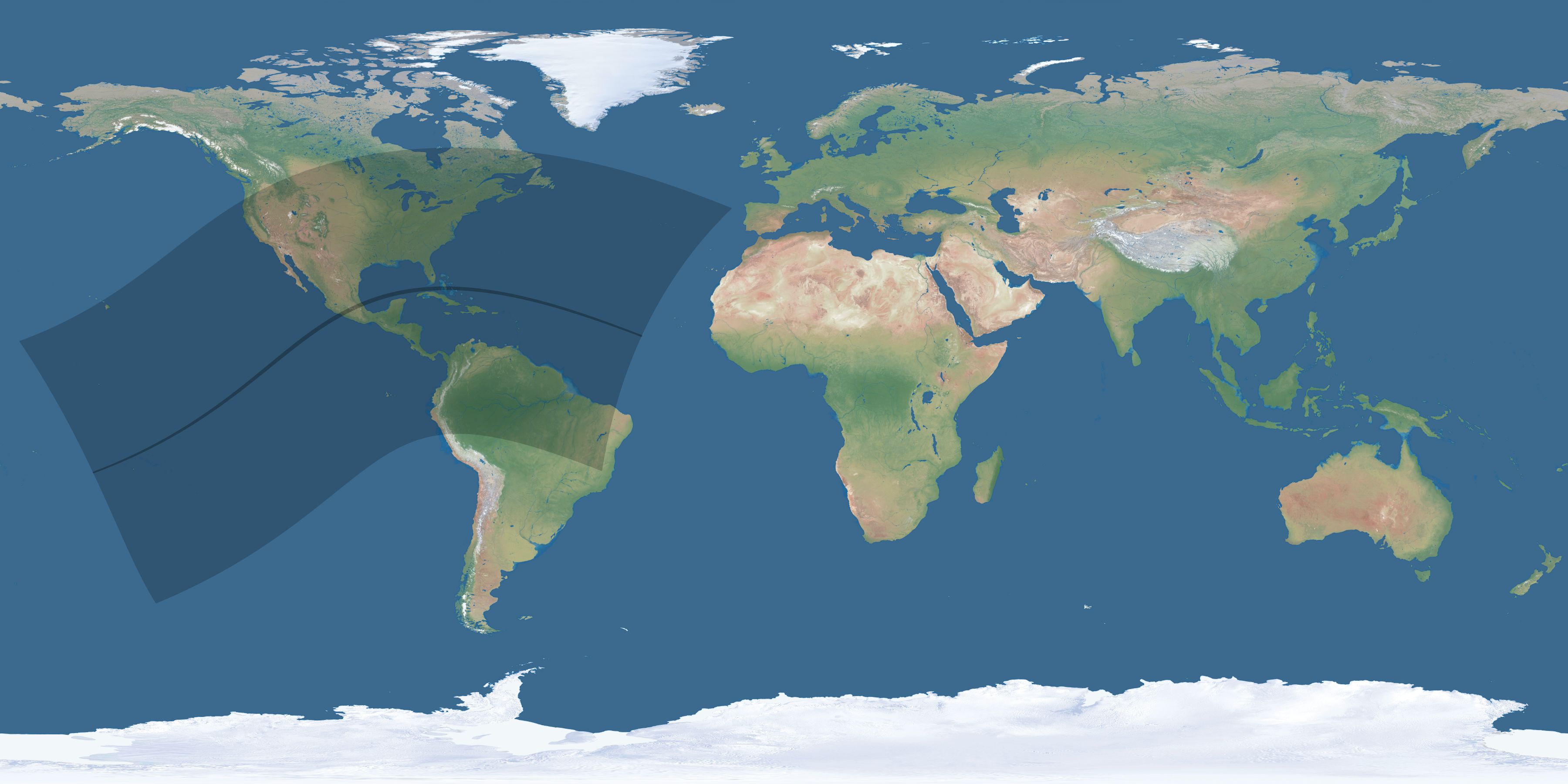 Map of the umbra and penumbra path of the solar eclipse of 05/23/2859