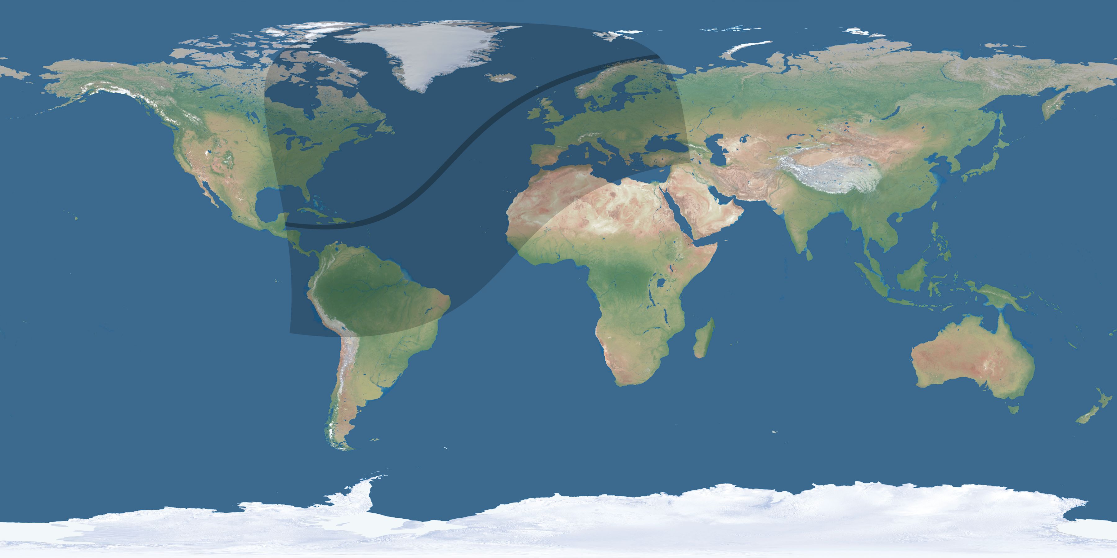 Map of the umbra and penumbra path of the solar eclipse of 02/28/2864