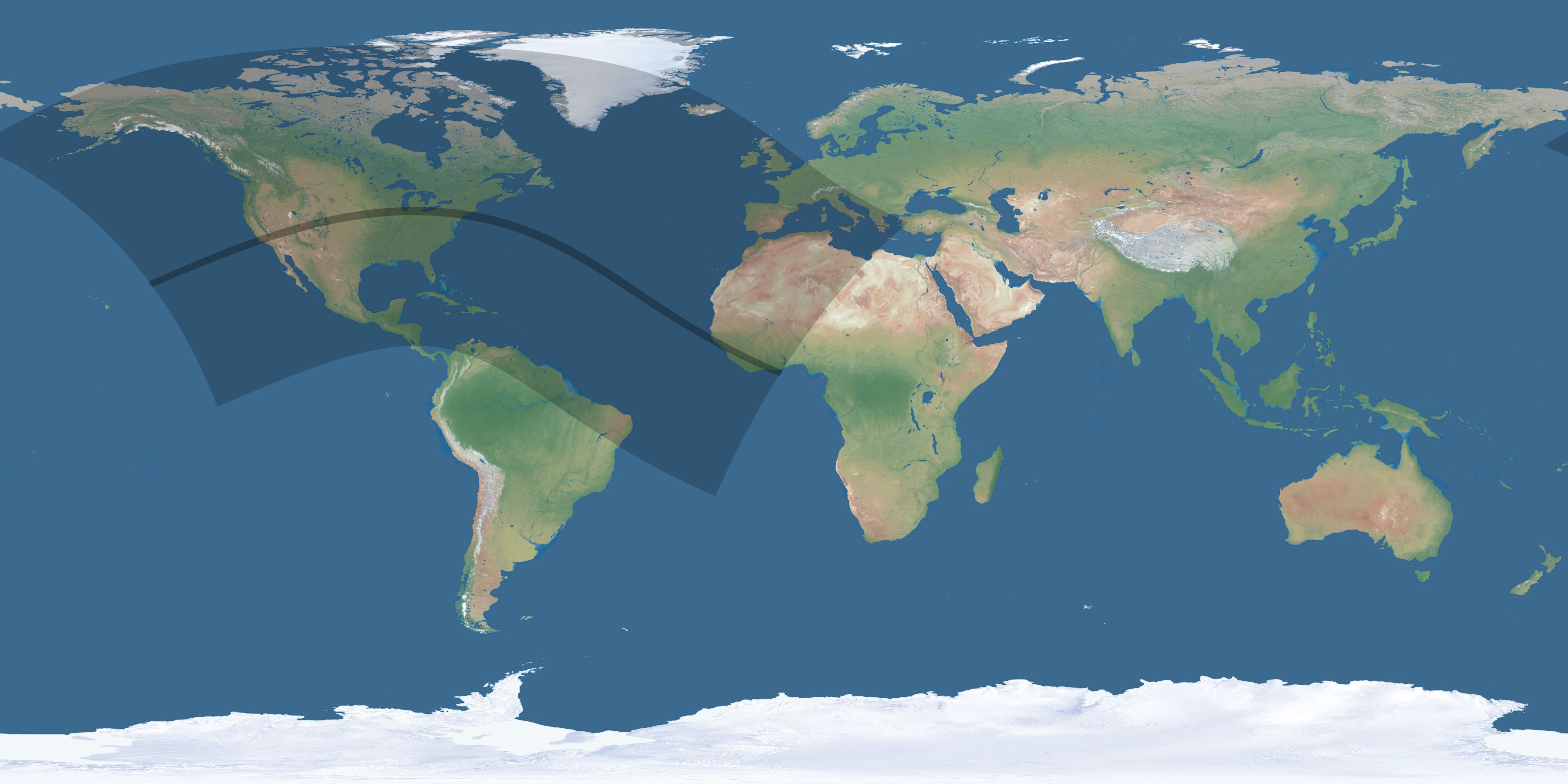 Map of the umbra and penumbra path of the solar eclipse of 07/03/2866
