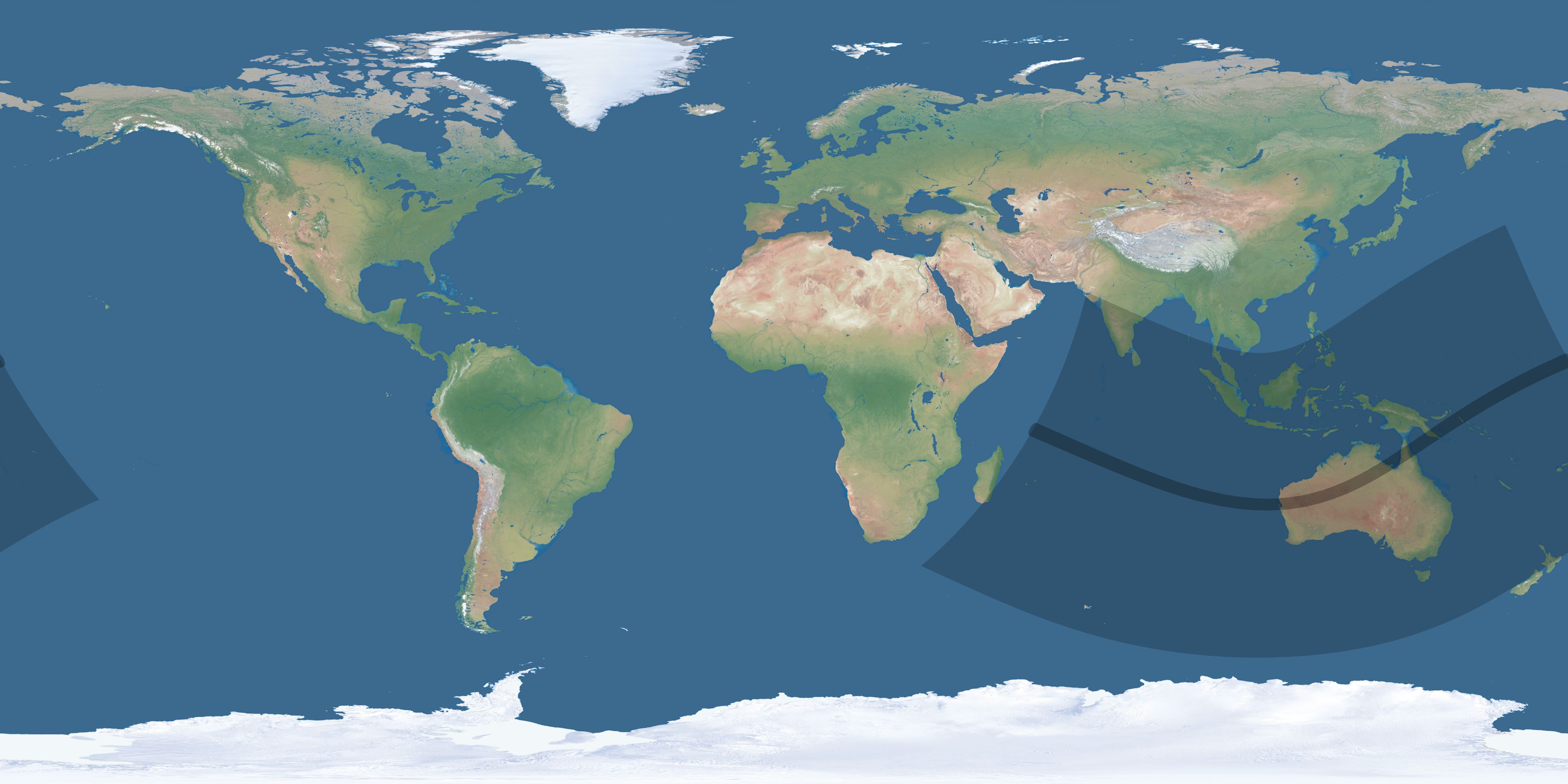 Map of the umbra and penumbra path of the solar eclipse of 12/28/2866