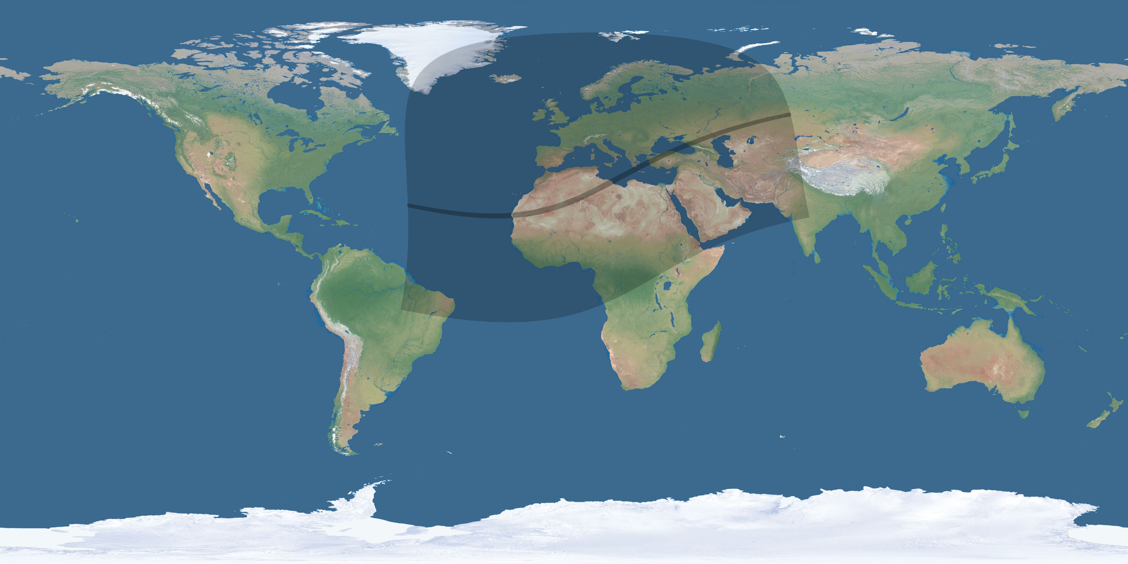 Map of the umbra and penumbra path of the solar eclipse of 02/18/2873