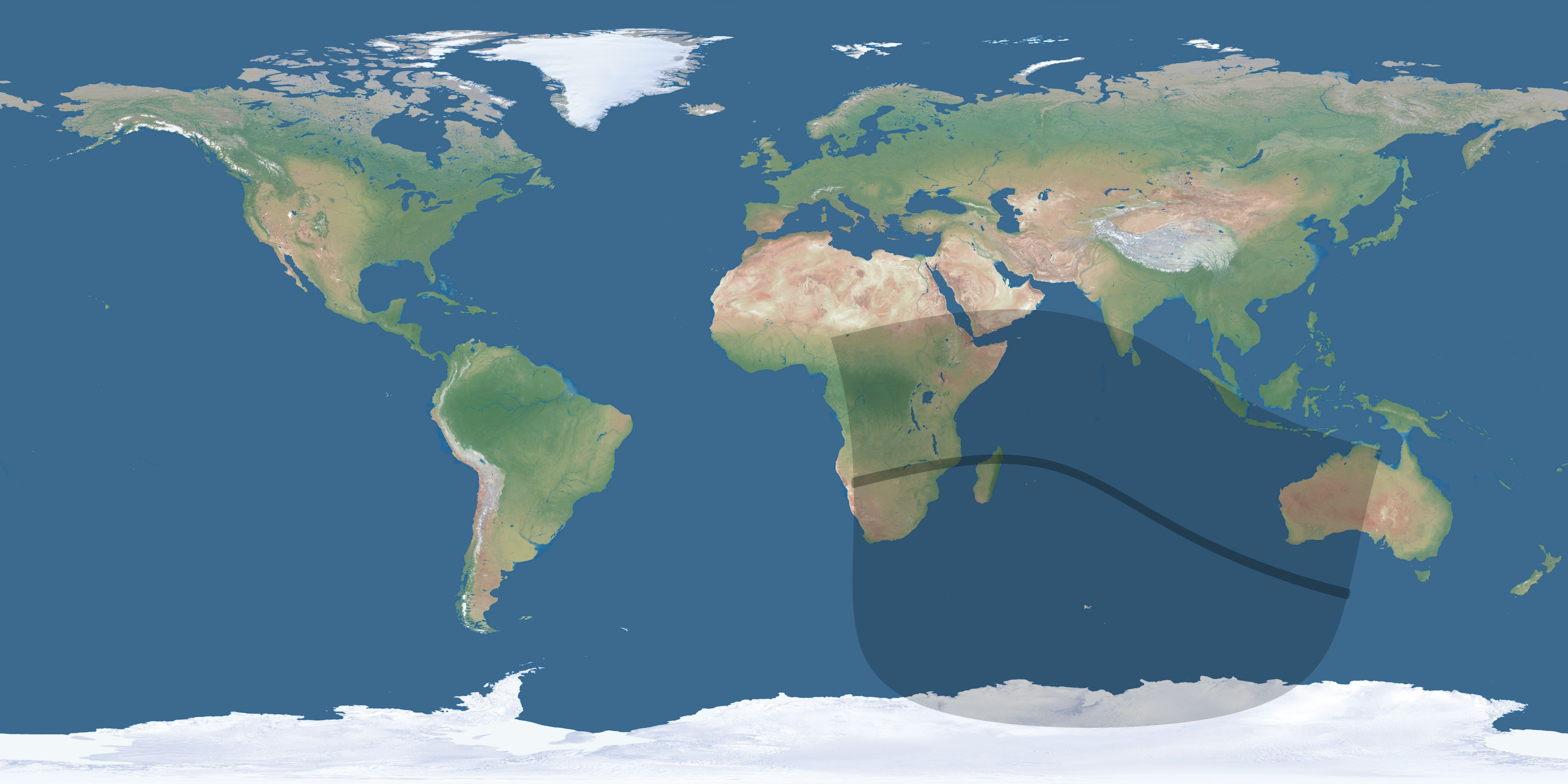 Map of the umbra and penumbra path of the solar eclipse of 08/14/2873