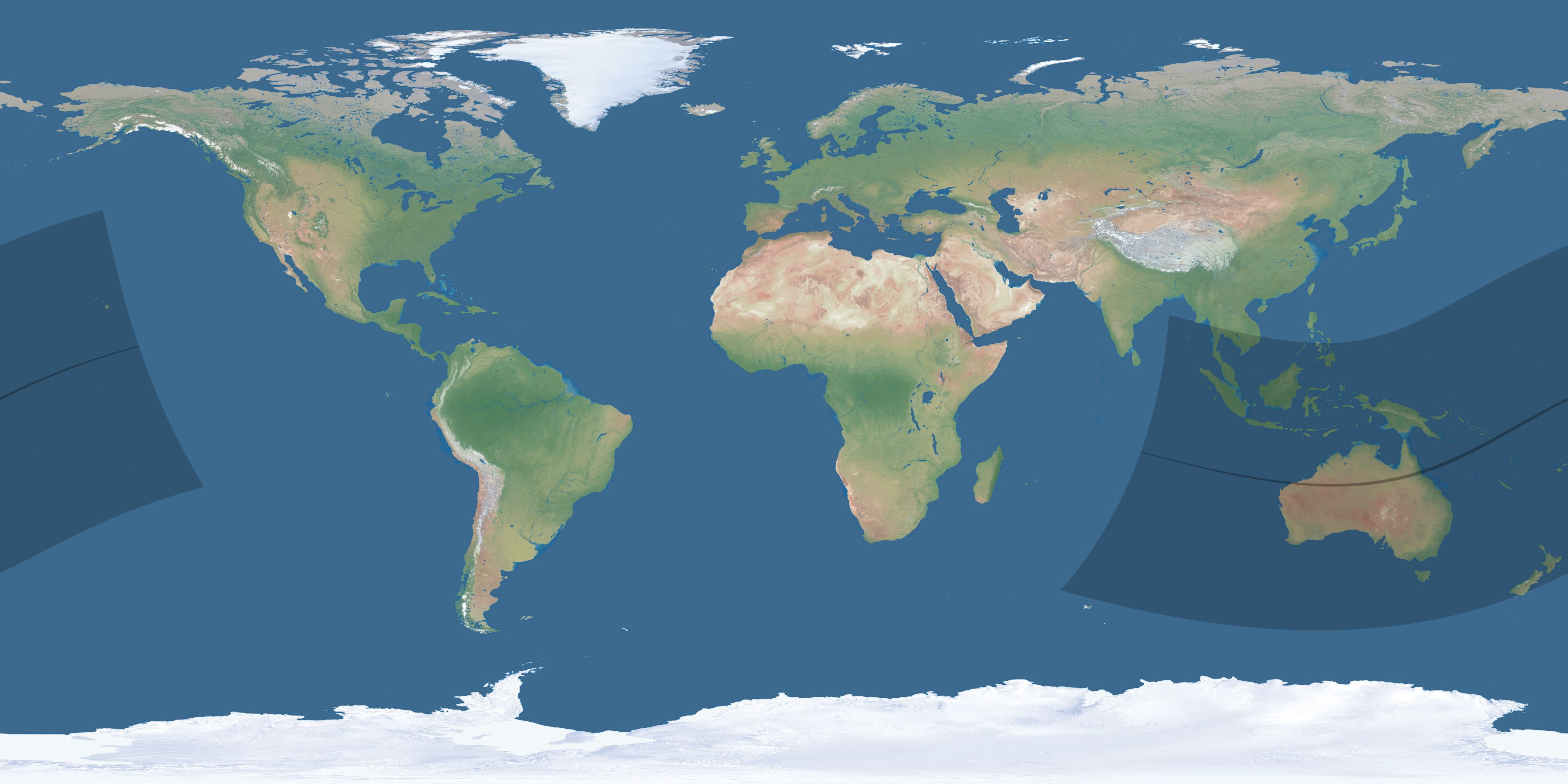 Map of the umbra and penumbra path of the solar eclipse of 02/08/2874