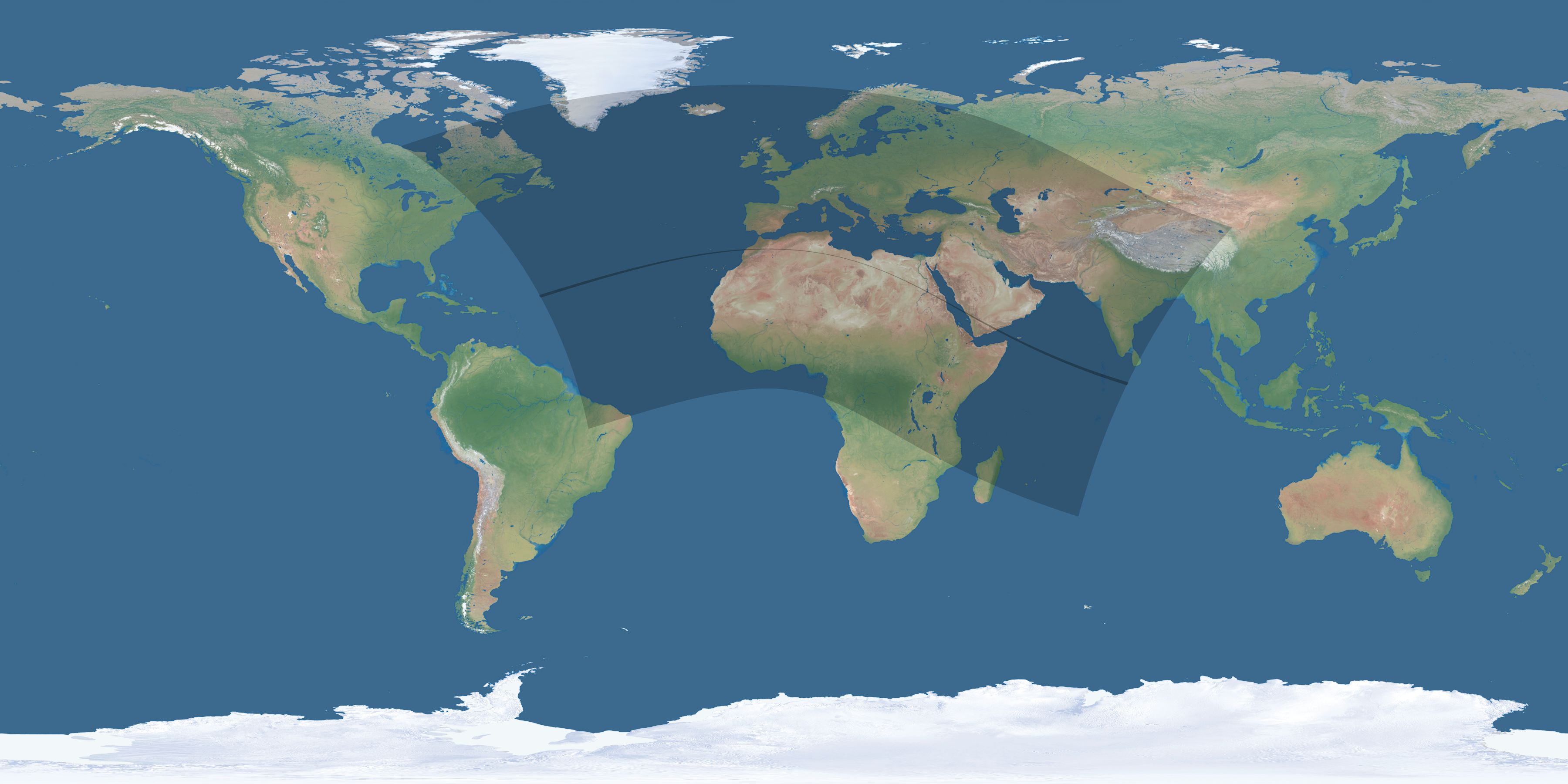 Map of the umbra and penumbra path of the solar eclipse of 08/03/2874