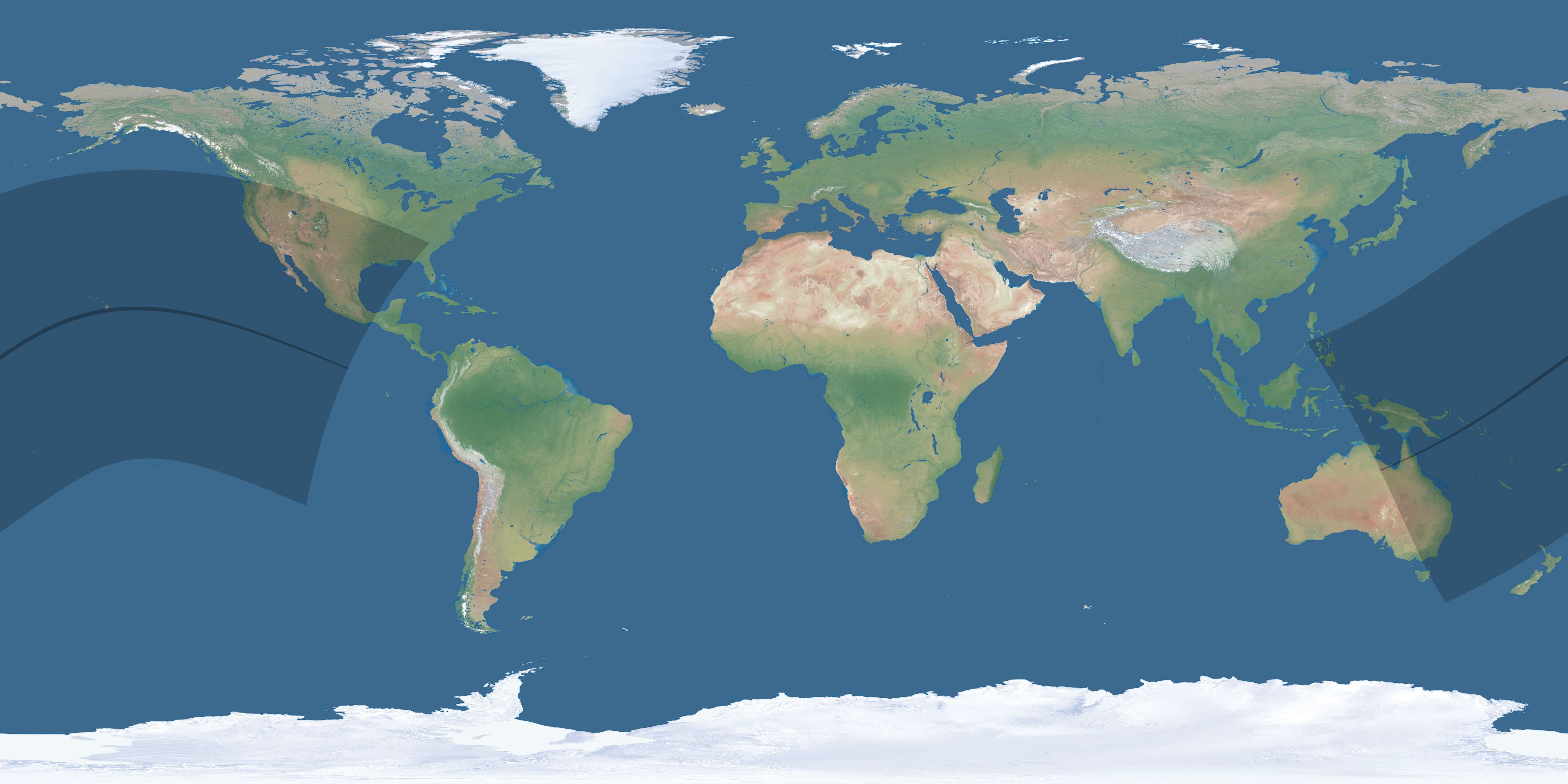 Map of the umbra and penumbra path of the solar eclipse of 06/03/2877