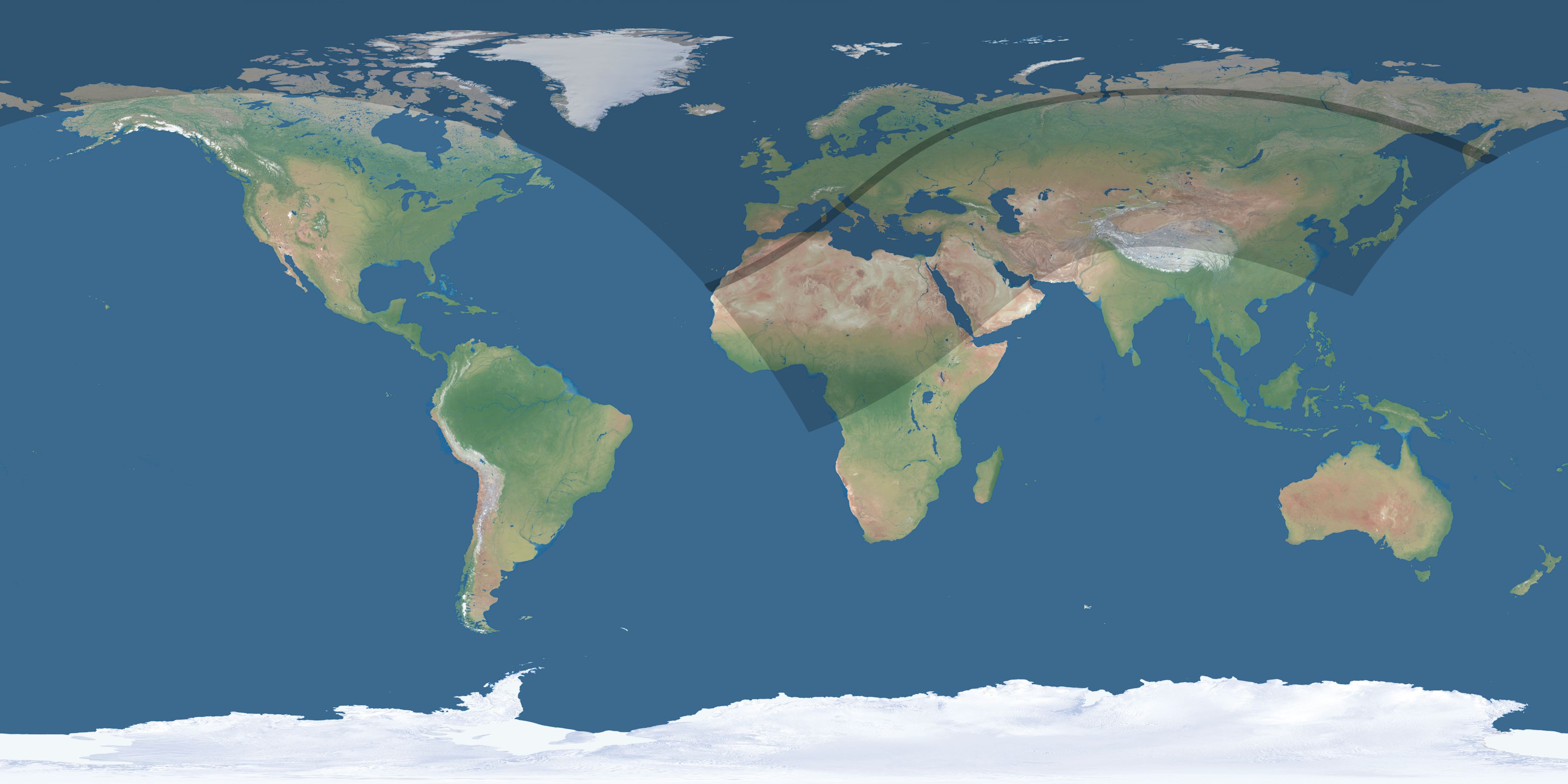Map of the umbra and penumbra path of the solar eclipse of 05/23/2878