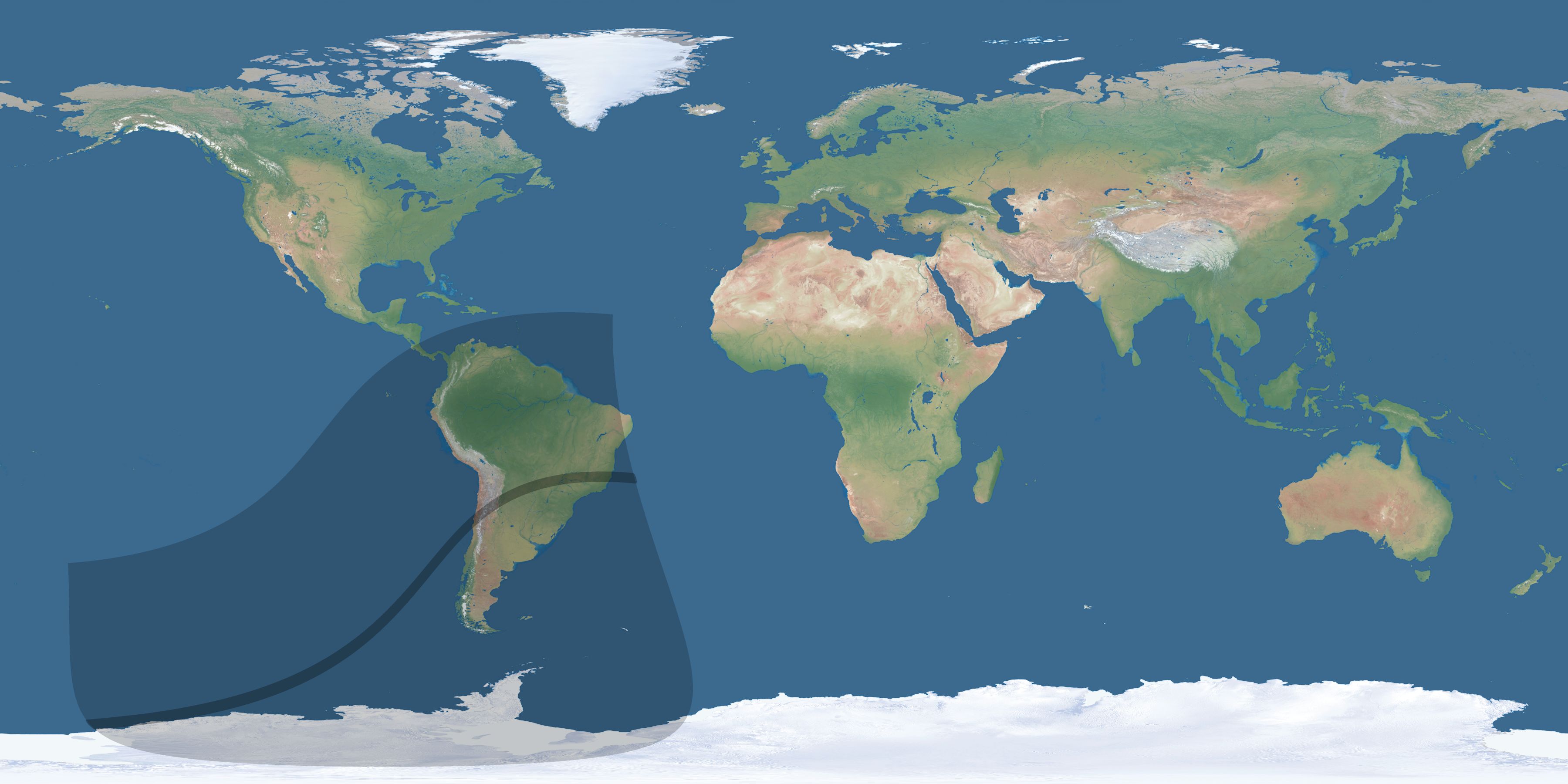 Map of the umbra and penumbra path of the solar eclipse of 03/31/2880