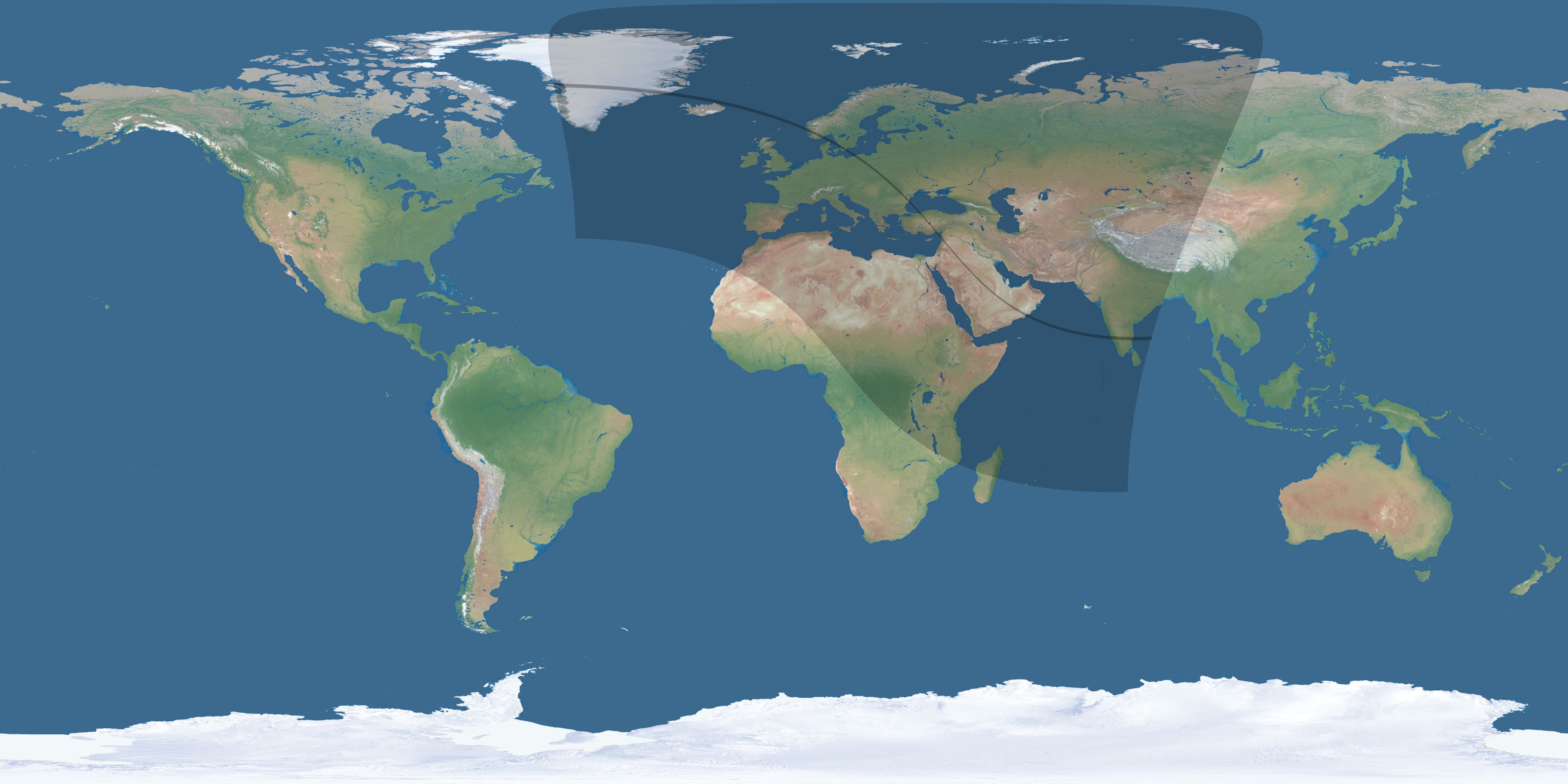 Map of the umbra and penumbra path of the solar eclipse of 09/25/2880