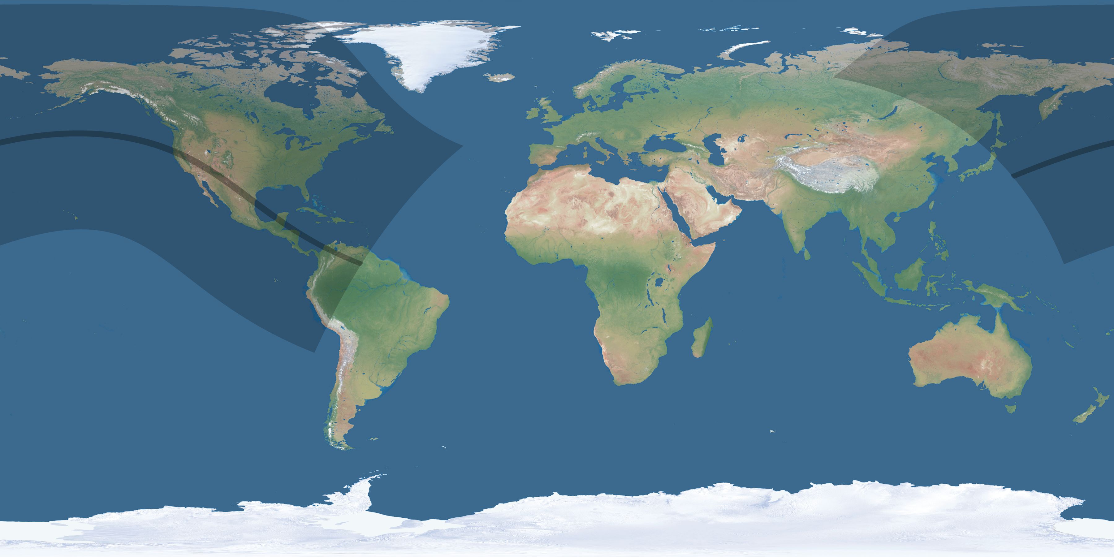 Map of the umbra and penumbra path of the solar eclipse of 07/14/2884