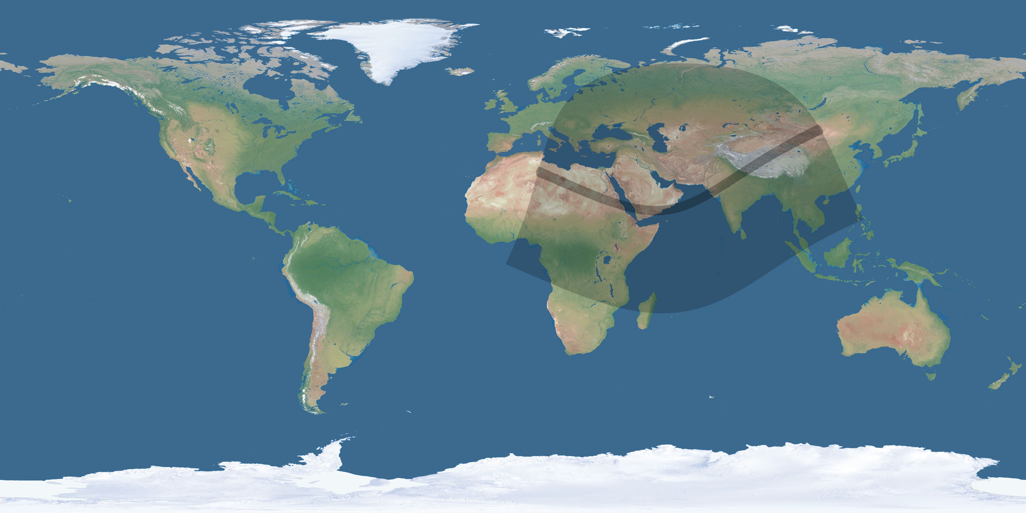 Map of the umbra and penumbra path of the solar eclipse of 12/27/2885