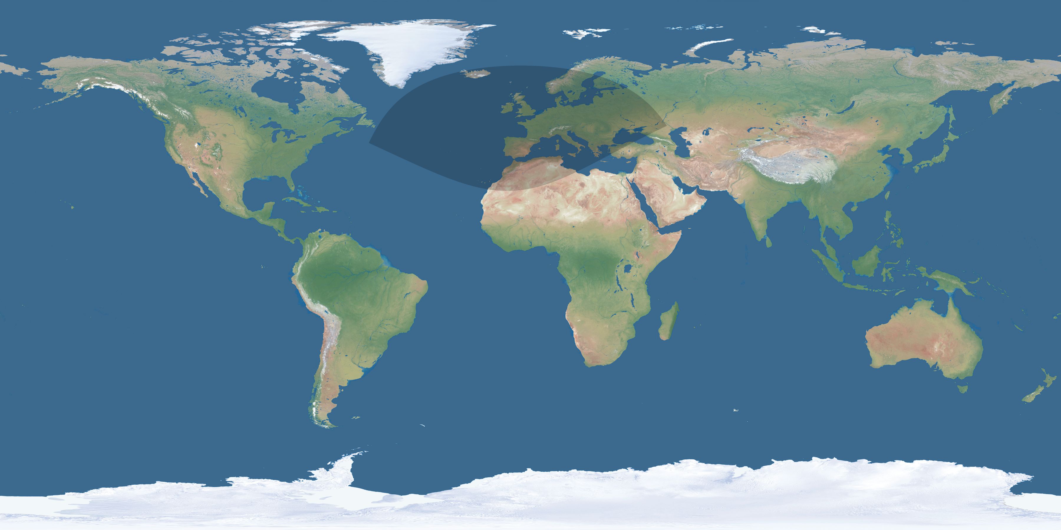 Map of the umbra and penumbra path of the solar eclipse of 12/16/2886