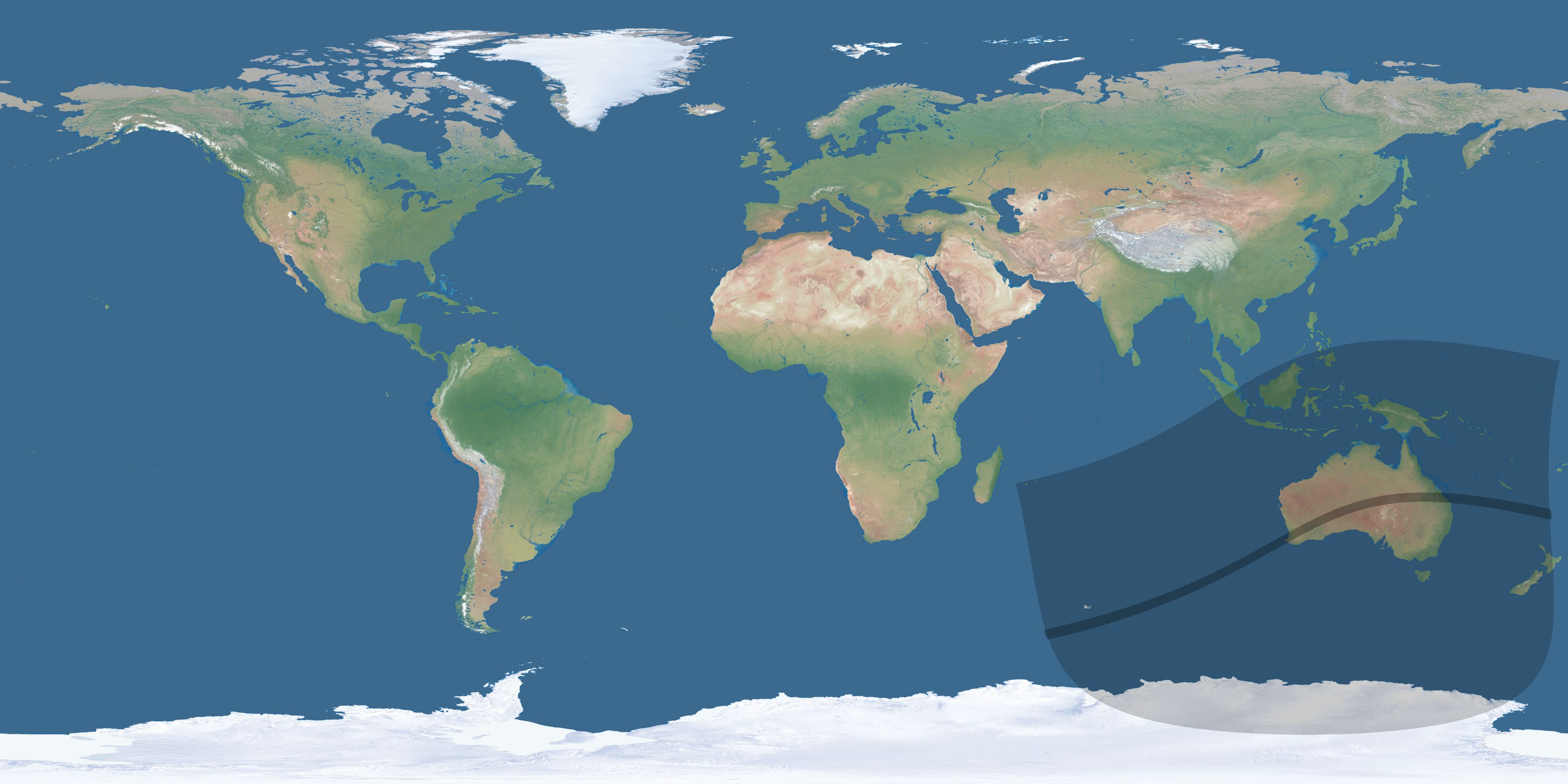 Map of the umbra and penumbra path of the solar eclipse of 04/21/2889