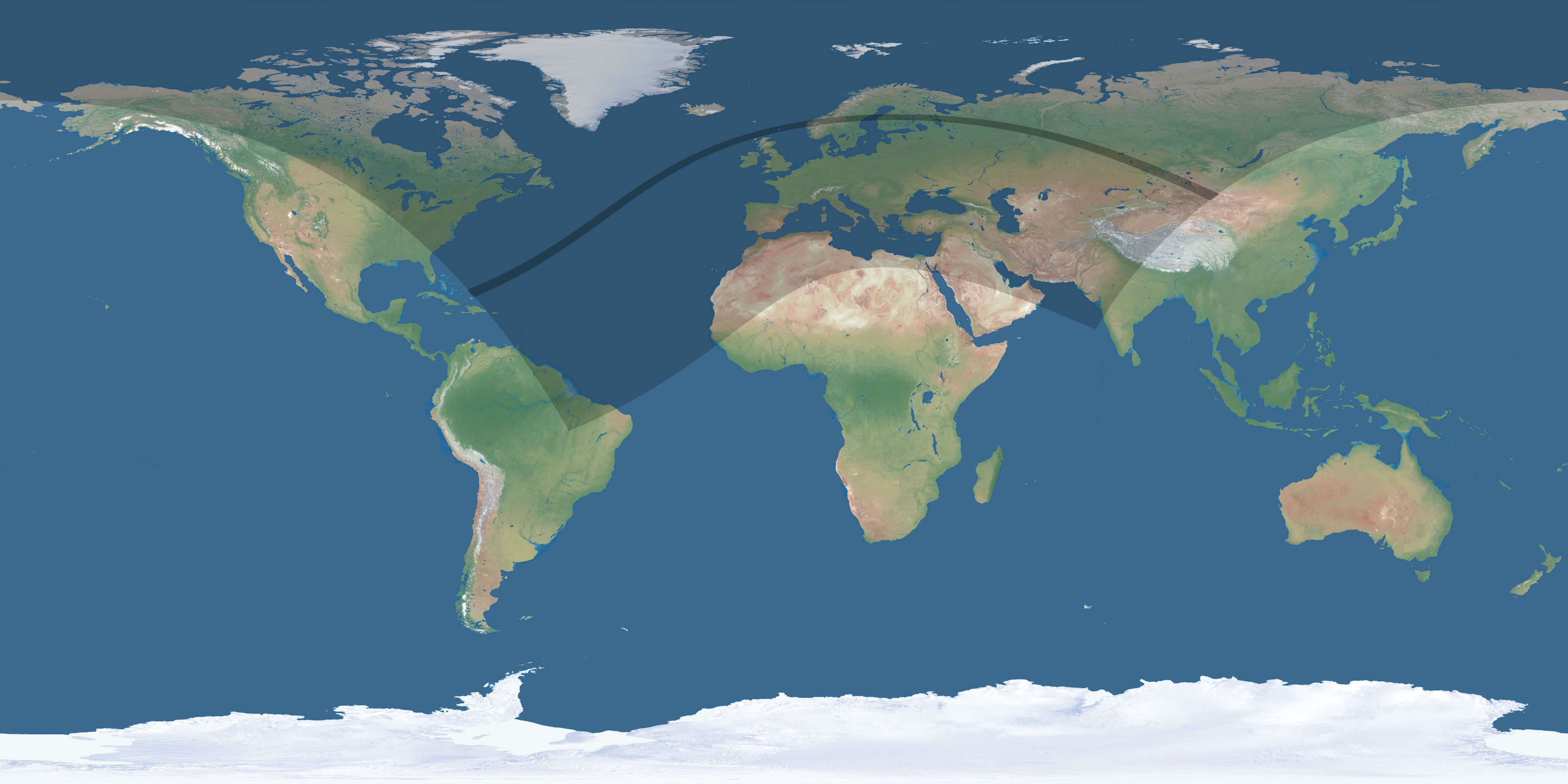 Map of the umbra and penumbra path of the solar eclipse of 06/02/2896
