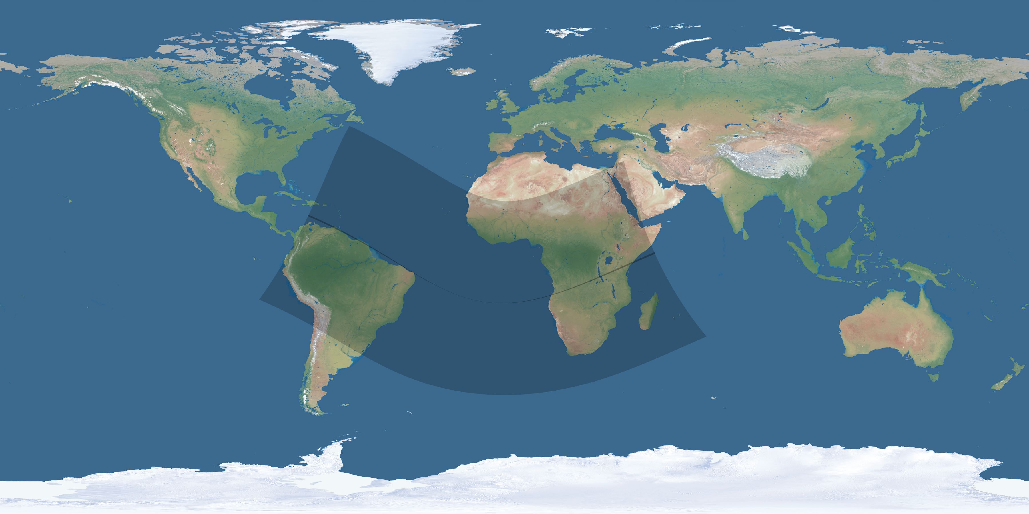 Map of the umbra and penumbra path of the solar eclipse of 12/18/2913