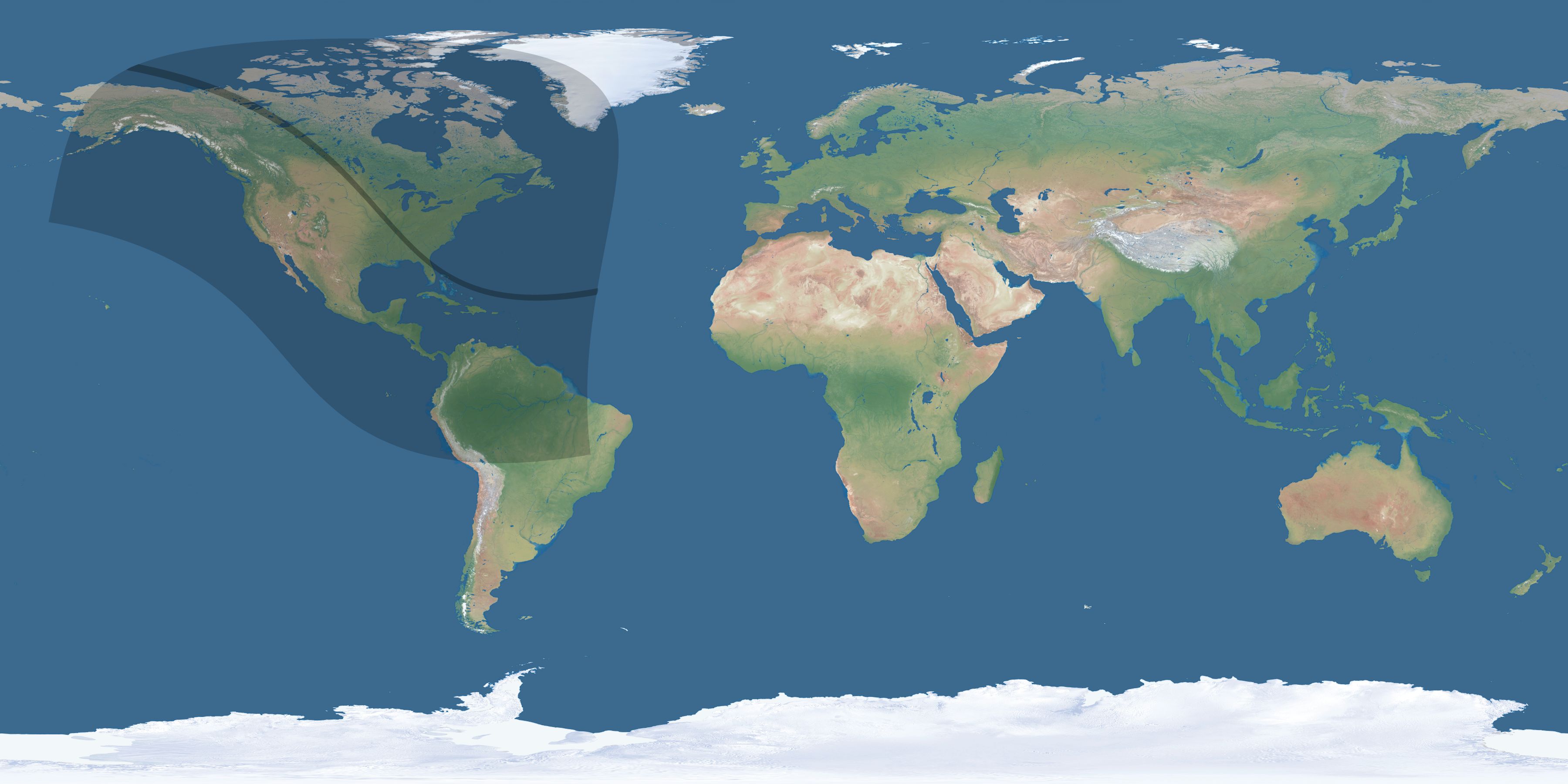 Map of the umbra and penumbra path of the solar eclipse of 10/18/2916
