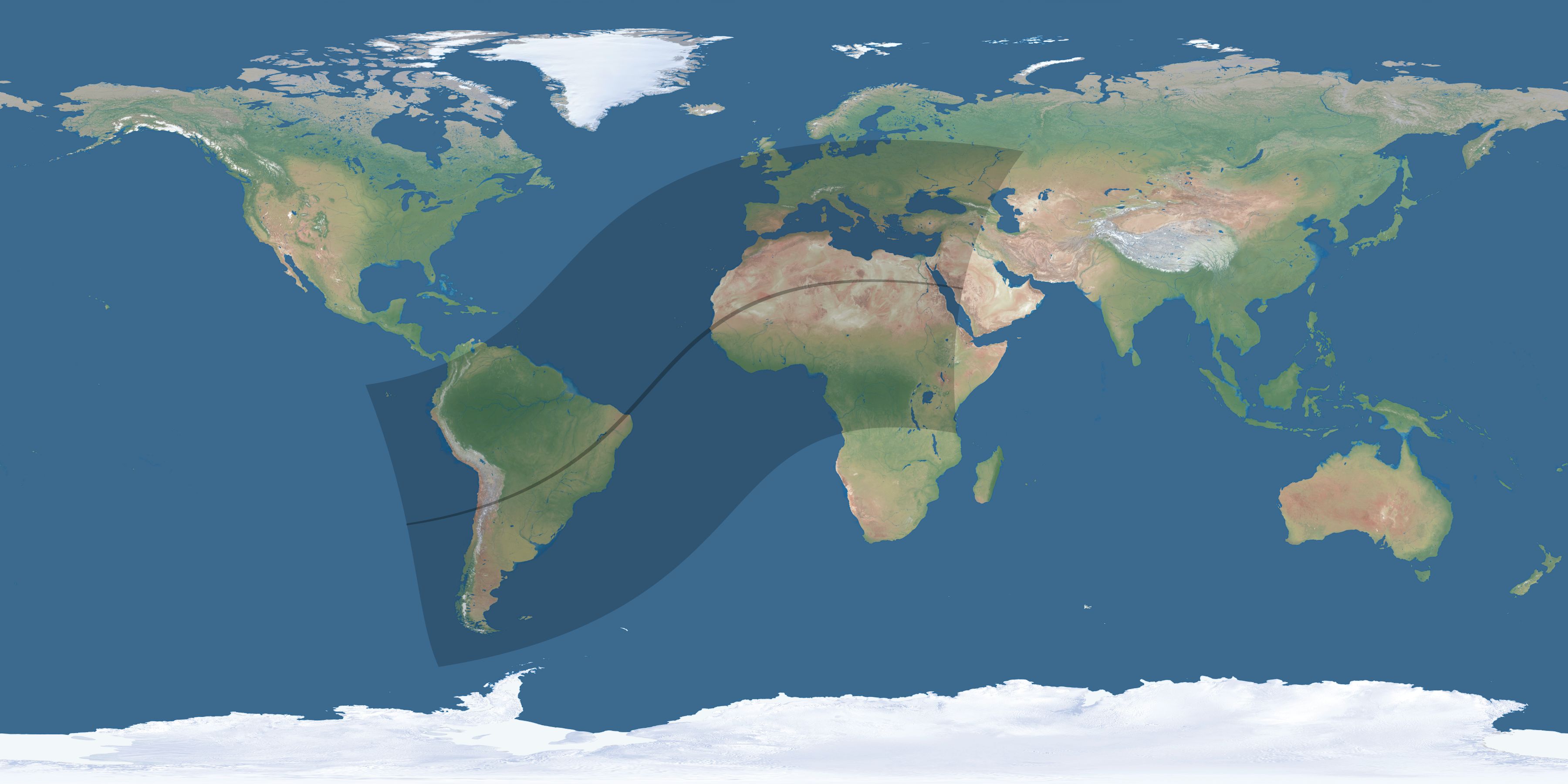 Map of the umbra and penumbra path of the solar eclipse of 04/12/2917