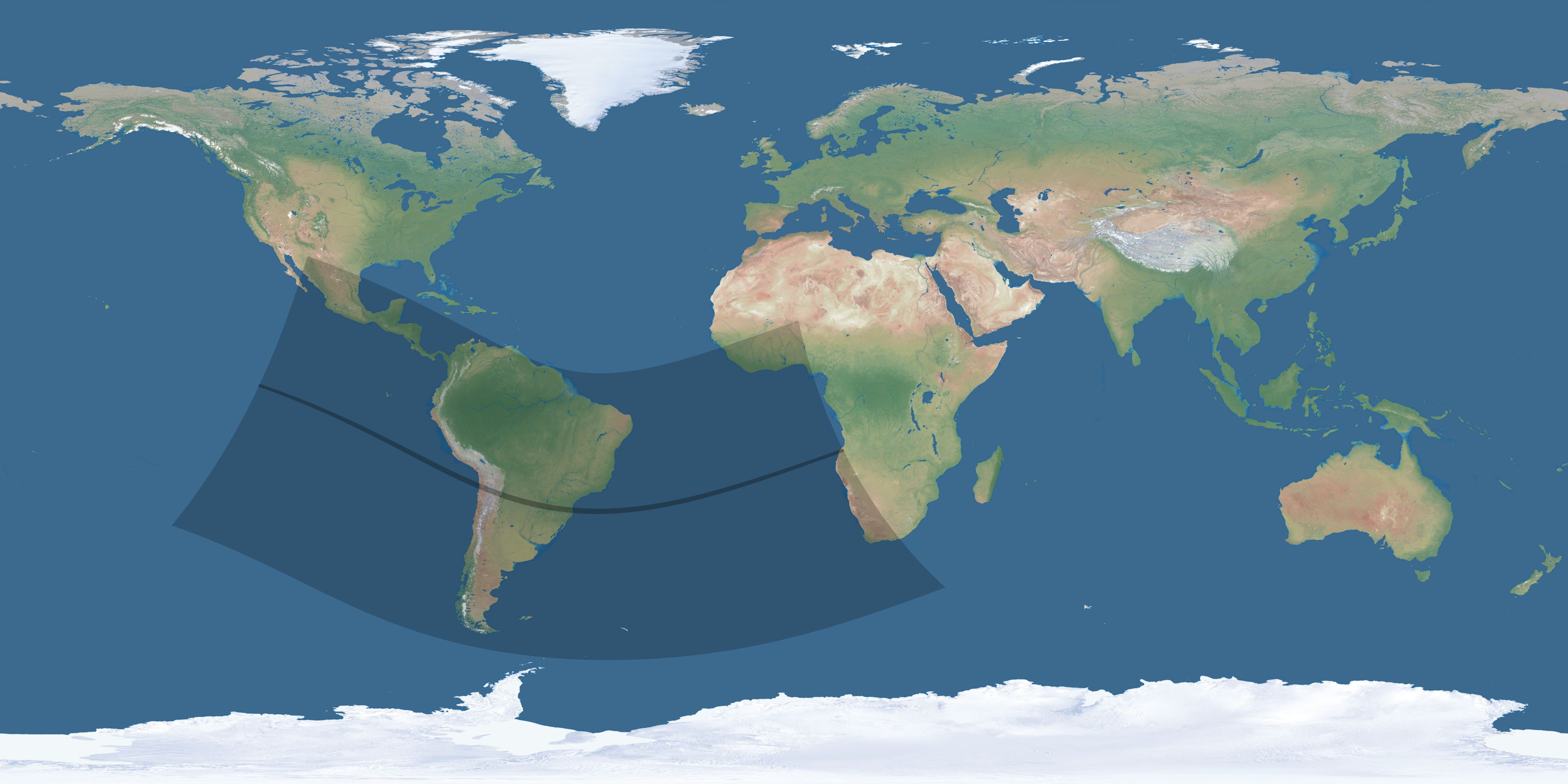Map of the umbra and penumbra path of the solar eclipse of 11/18/2924